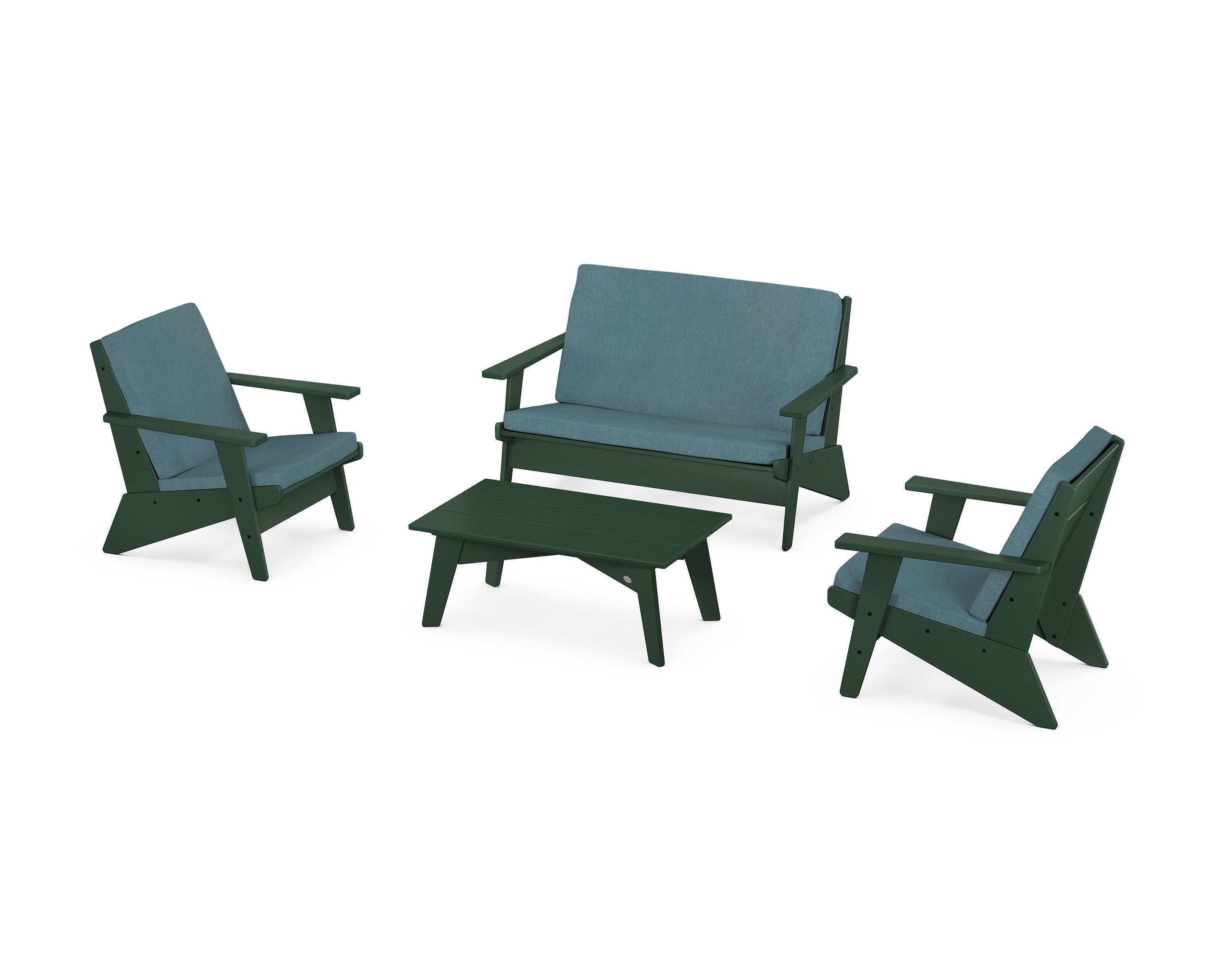 POLYWOOD Riviera Modern Lounge 4-Piece Set in Green / Ocean Teal