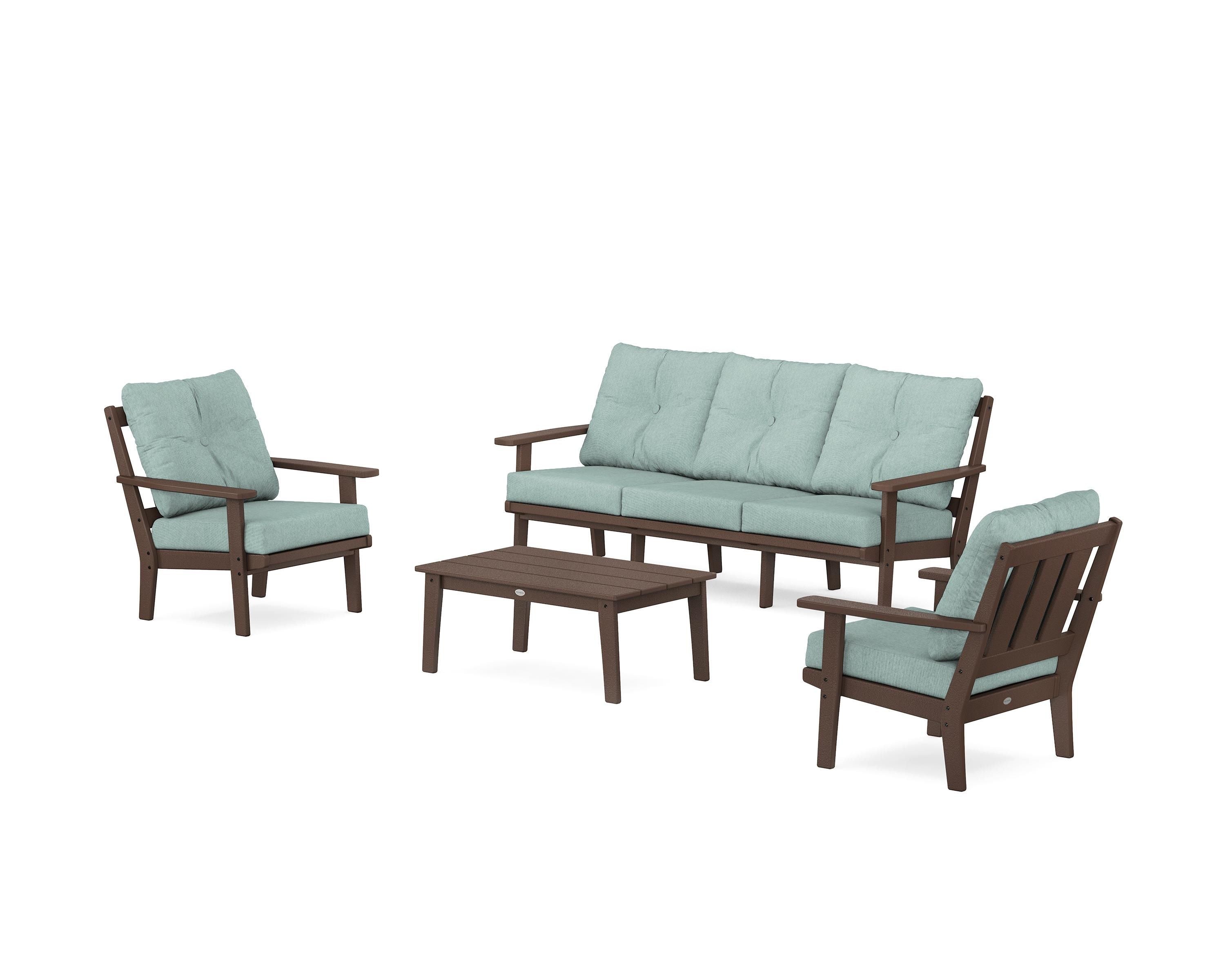 POLYWOOD Oxford 4-Piece Deep Seating Set with Sofa in Mahogany / Glacier Spa