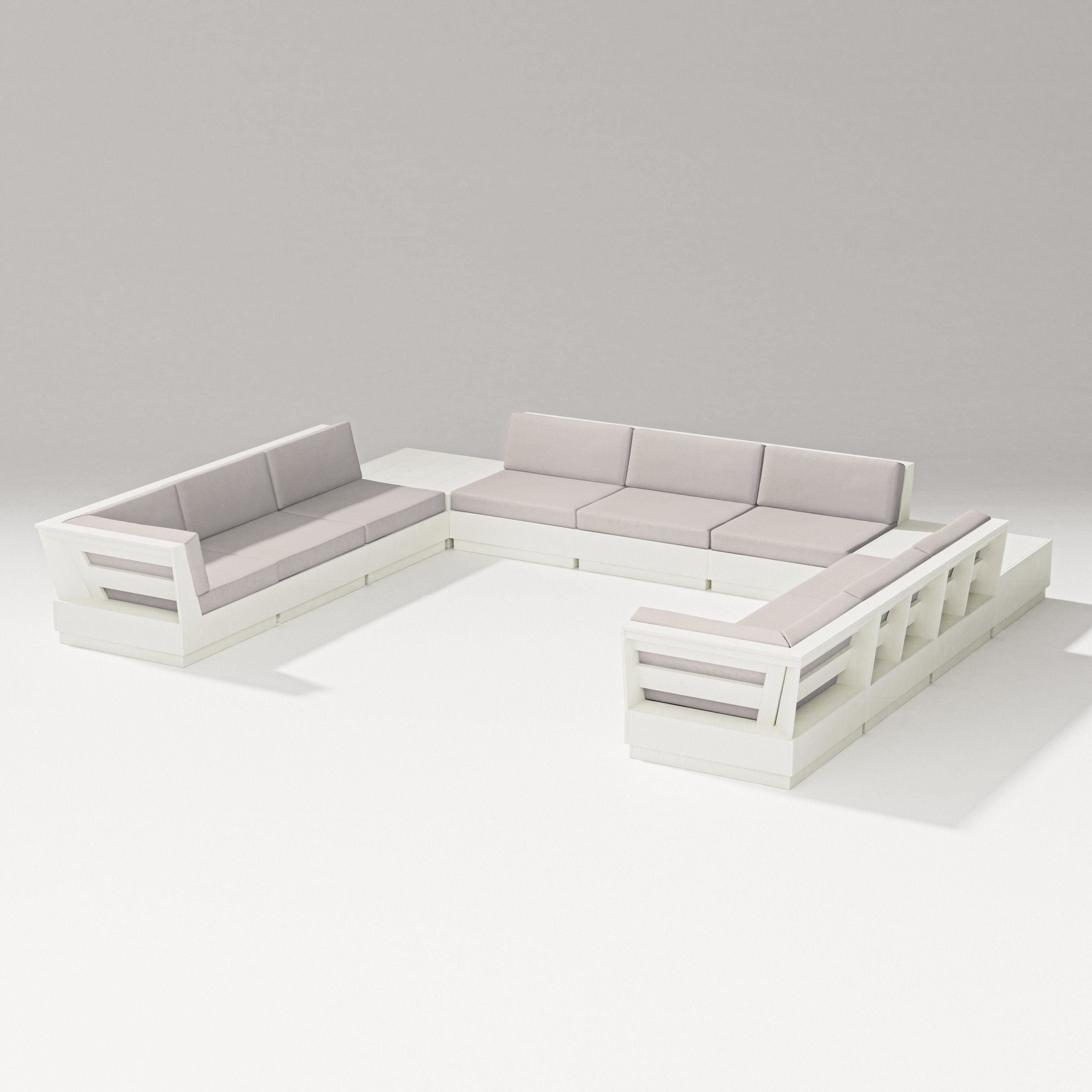 PW Designer Series Elevate 11-Piece U-Shaped Sofa Sectional in Vintage White / Dune Burlap