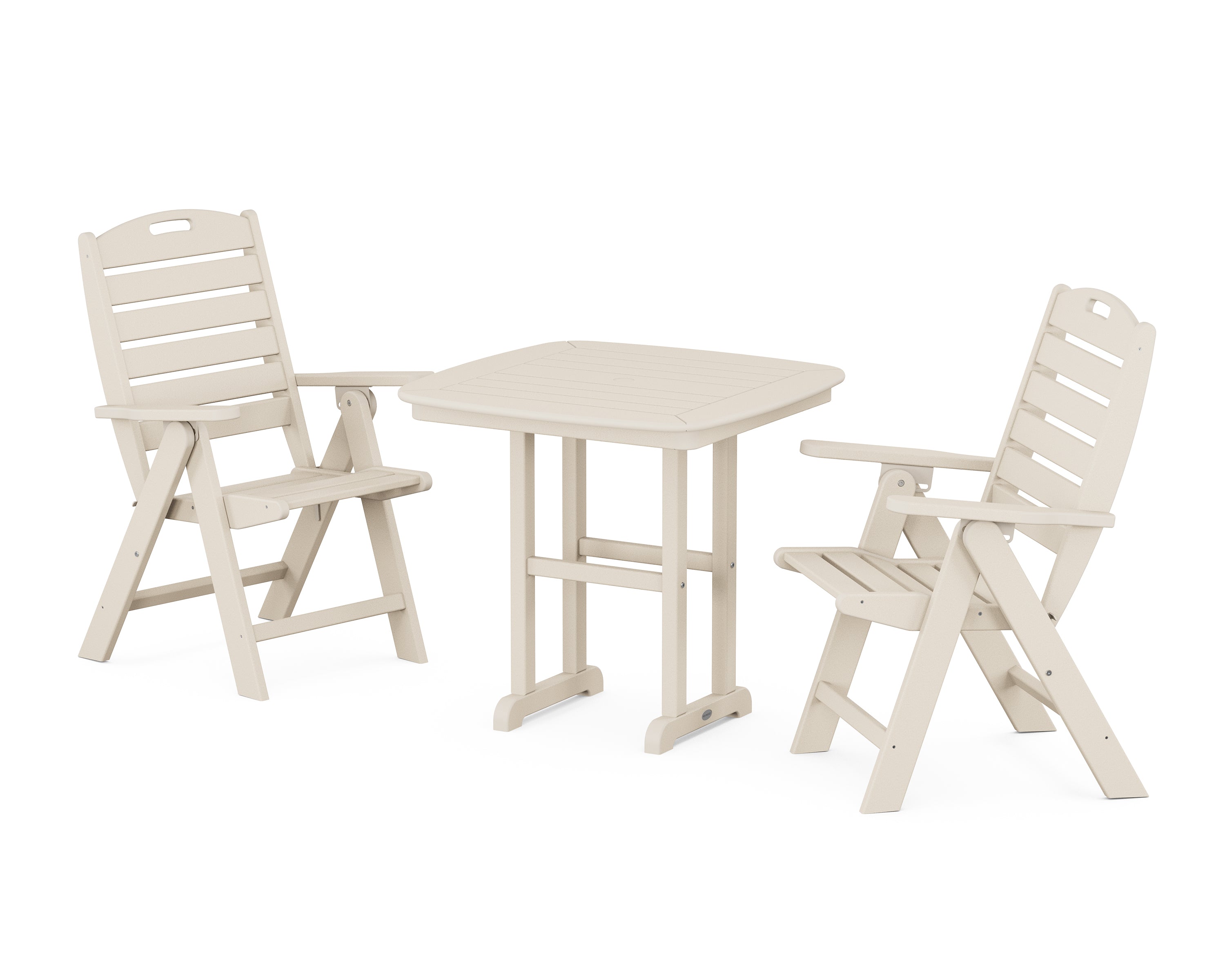 POLYWOOD® Nautical Folding Highback Chair 3-Piece Dining Set in Sand