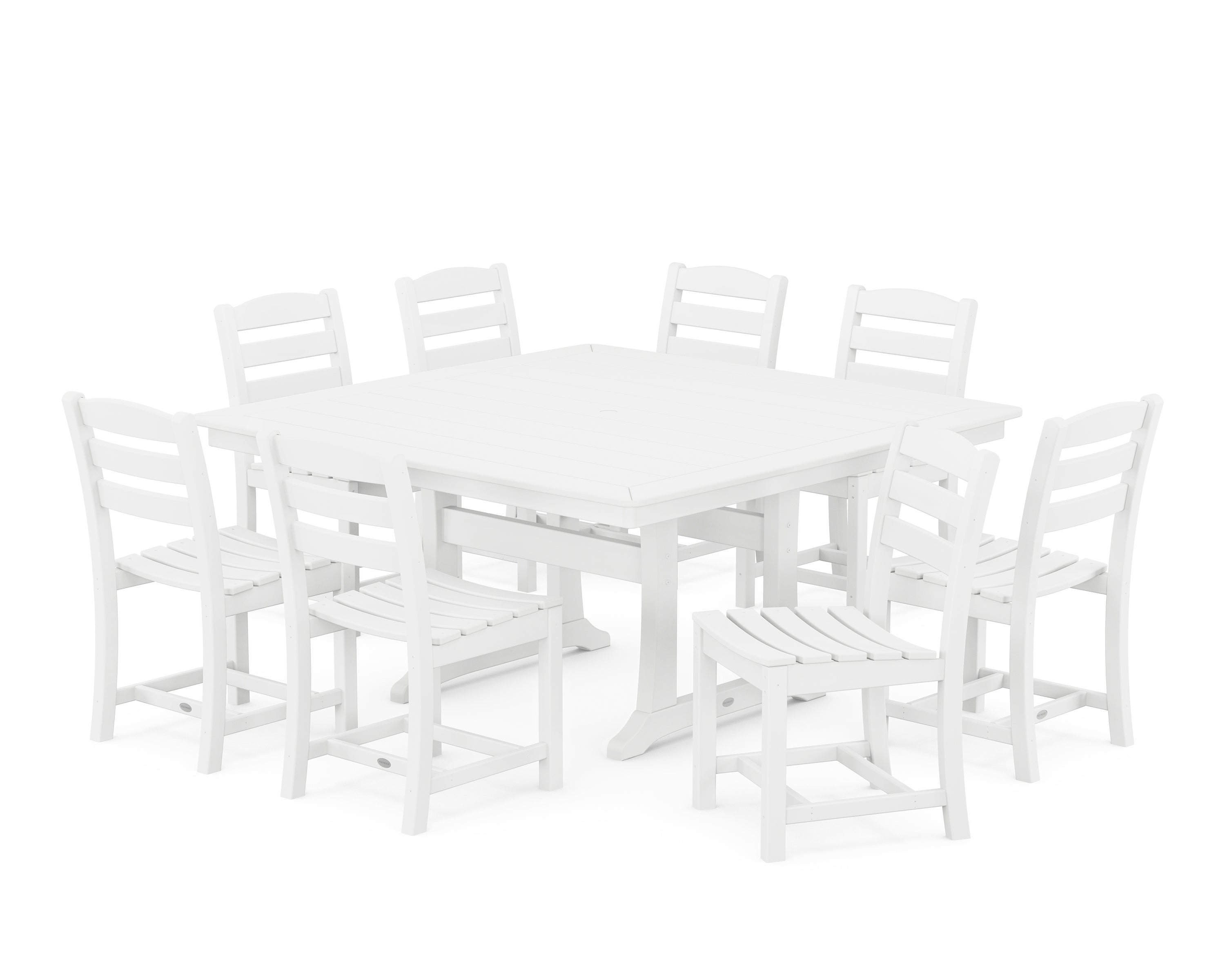POLYWOOD La Casa Café 9-Piece Nautical Trestle Dining Set in White