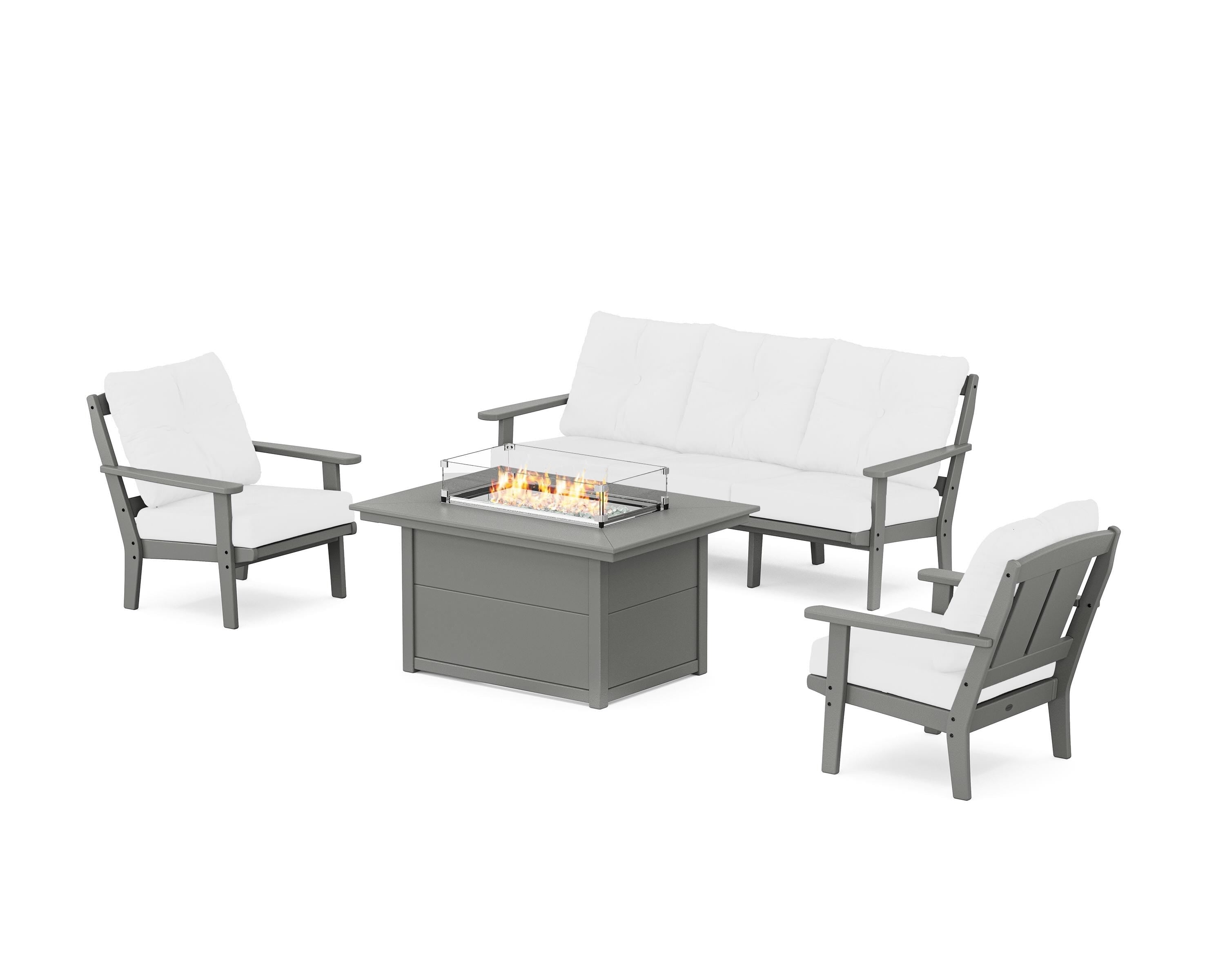 POLYWOOD Mission Deep Seating Fire Pit Table Set in Slate Grey / Natural