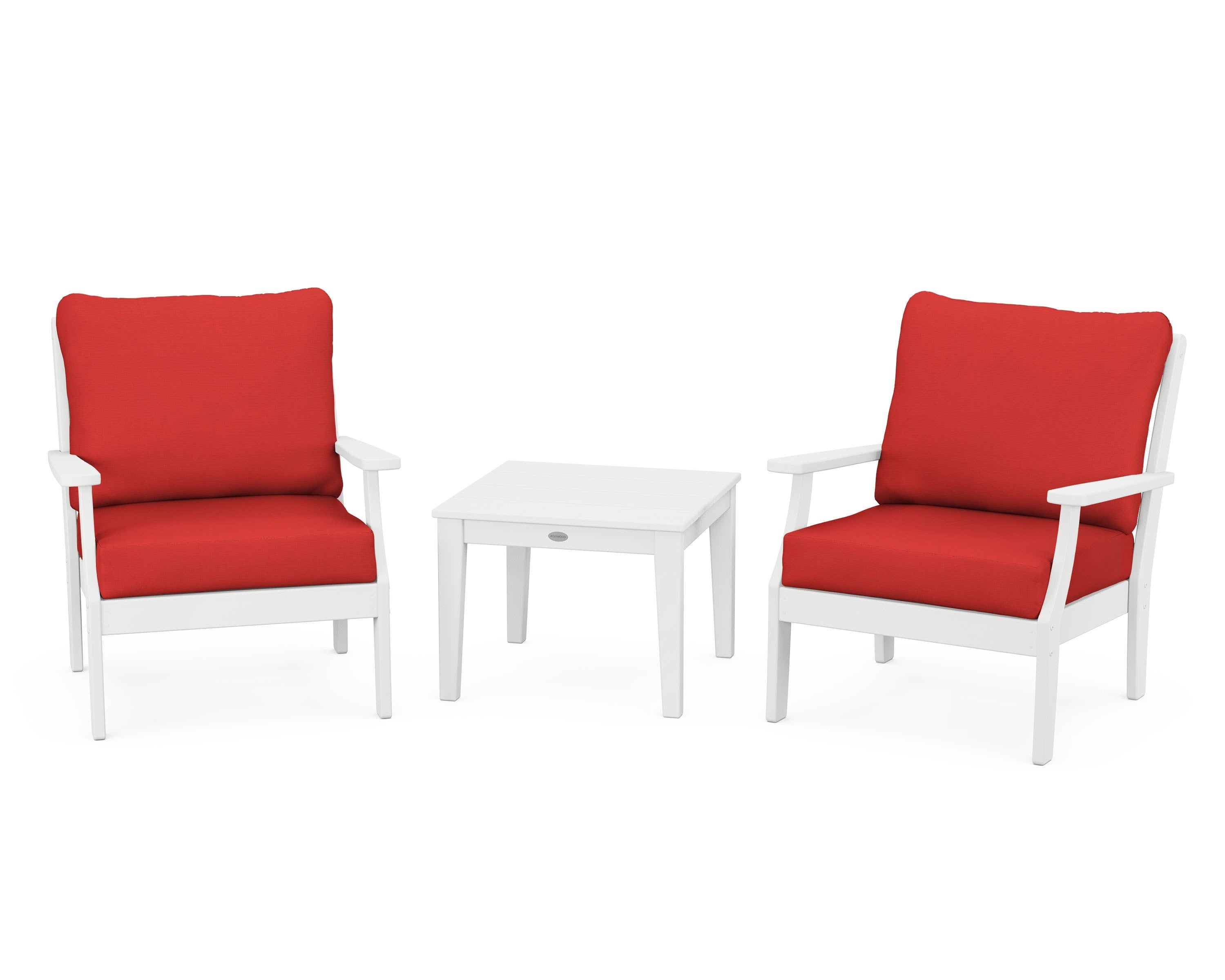 POLYWOOD Braxton 3-Piece Deep Seating Set in White / Crimson Linen