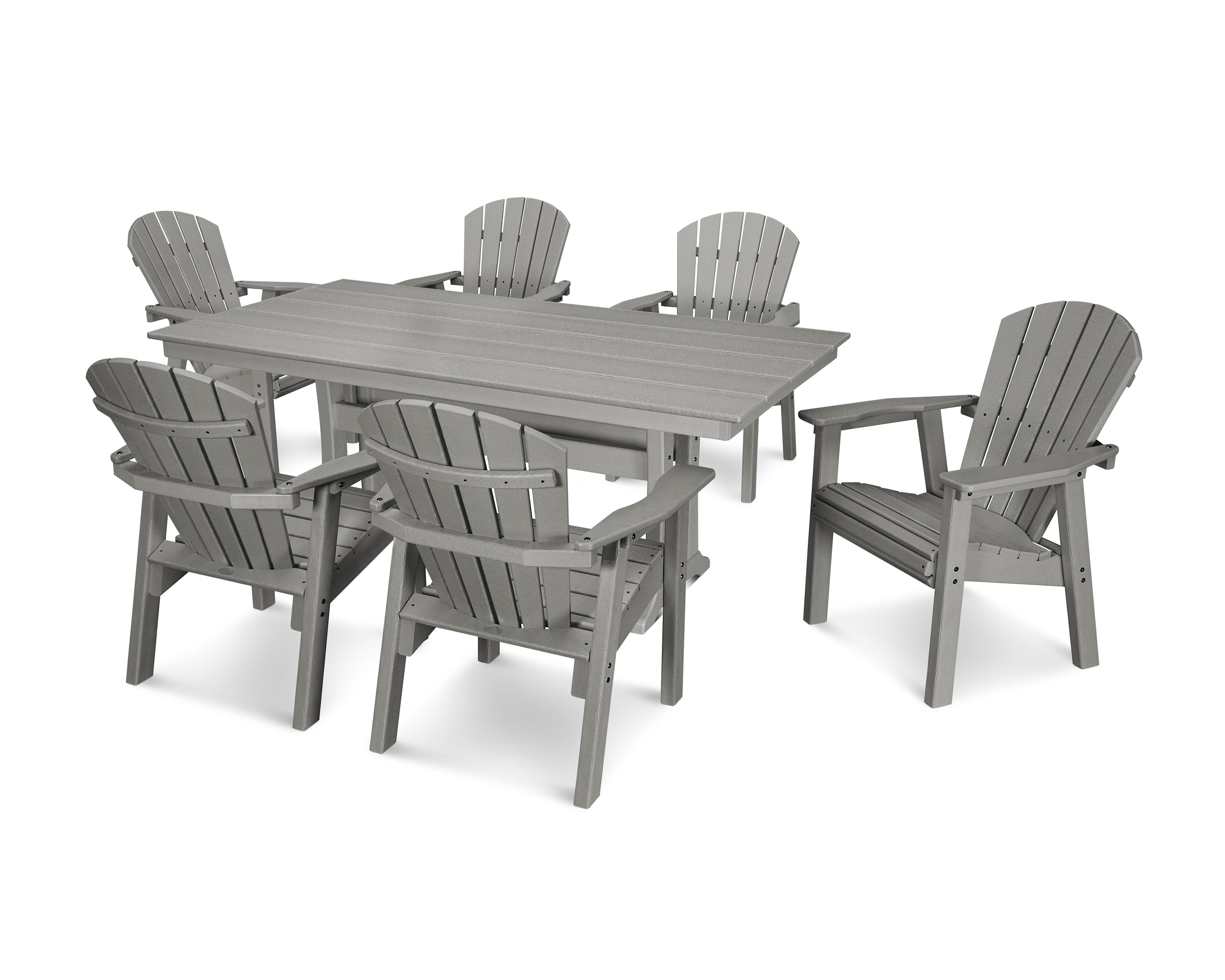 POLYWOOD® Seashell 7- Piece Farmhouse Dining Set with Trestle Legs in Slate Grey