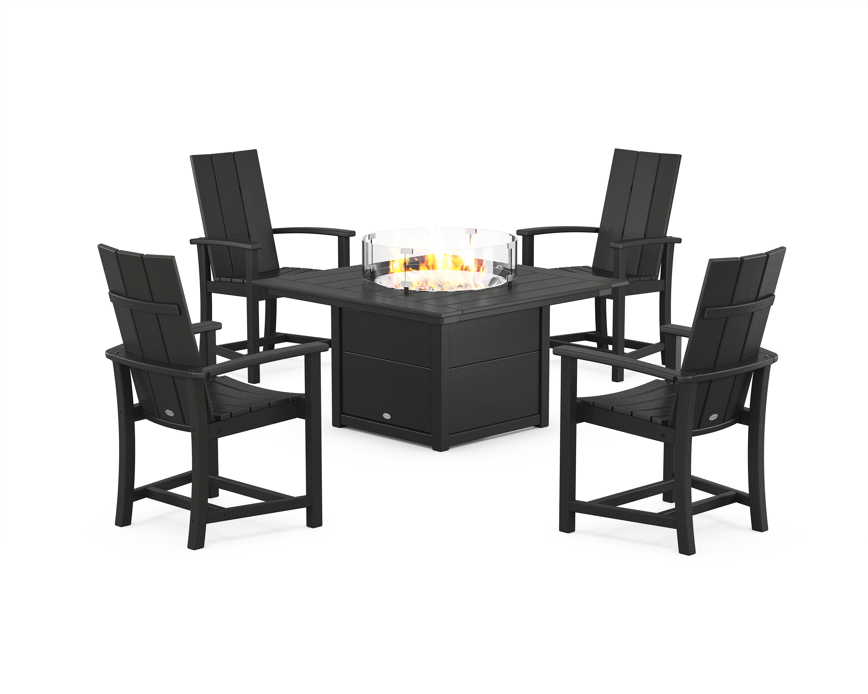 POLYWOOD® Modern 4-Piece Upright Adirondack Conversation Set with Fire Pit Table in Black