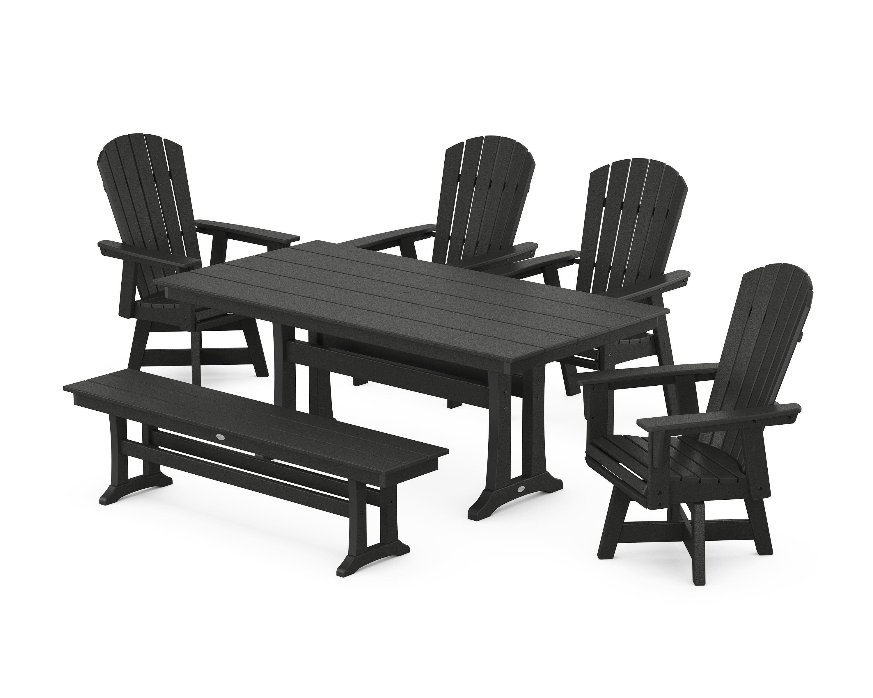 POLYWOOD Nautical Adirondack Swivel 6-Piece Farmhouse Dining Set With Trestle Legs in Black