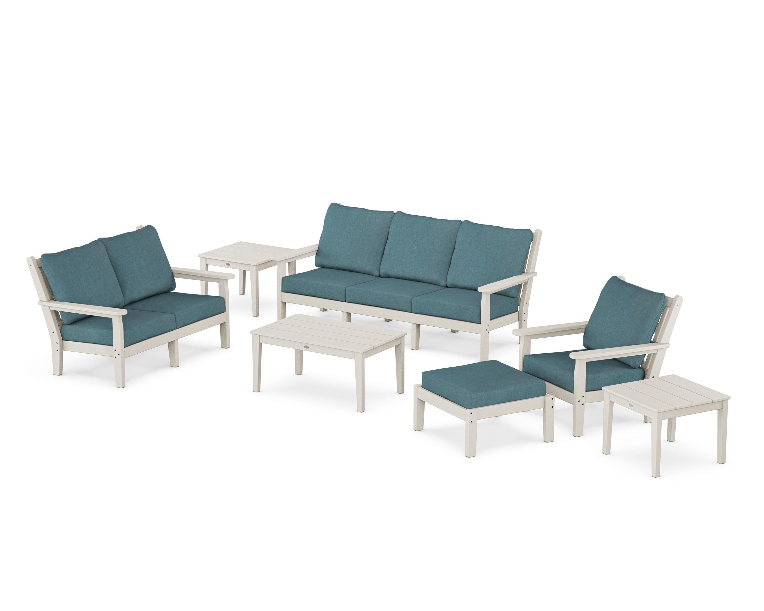 POLYWOOD Chippendale 7-Piece Deep Seating Set in Sand / Ocean Teal