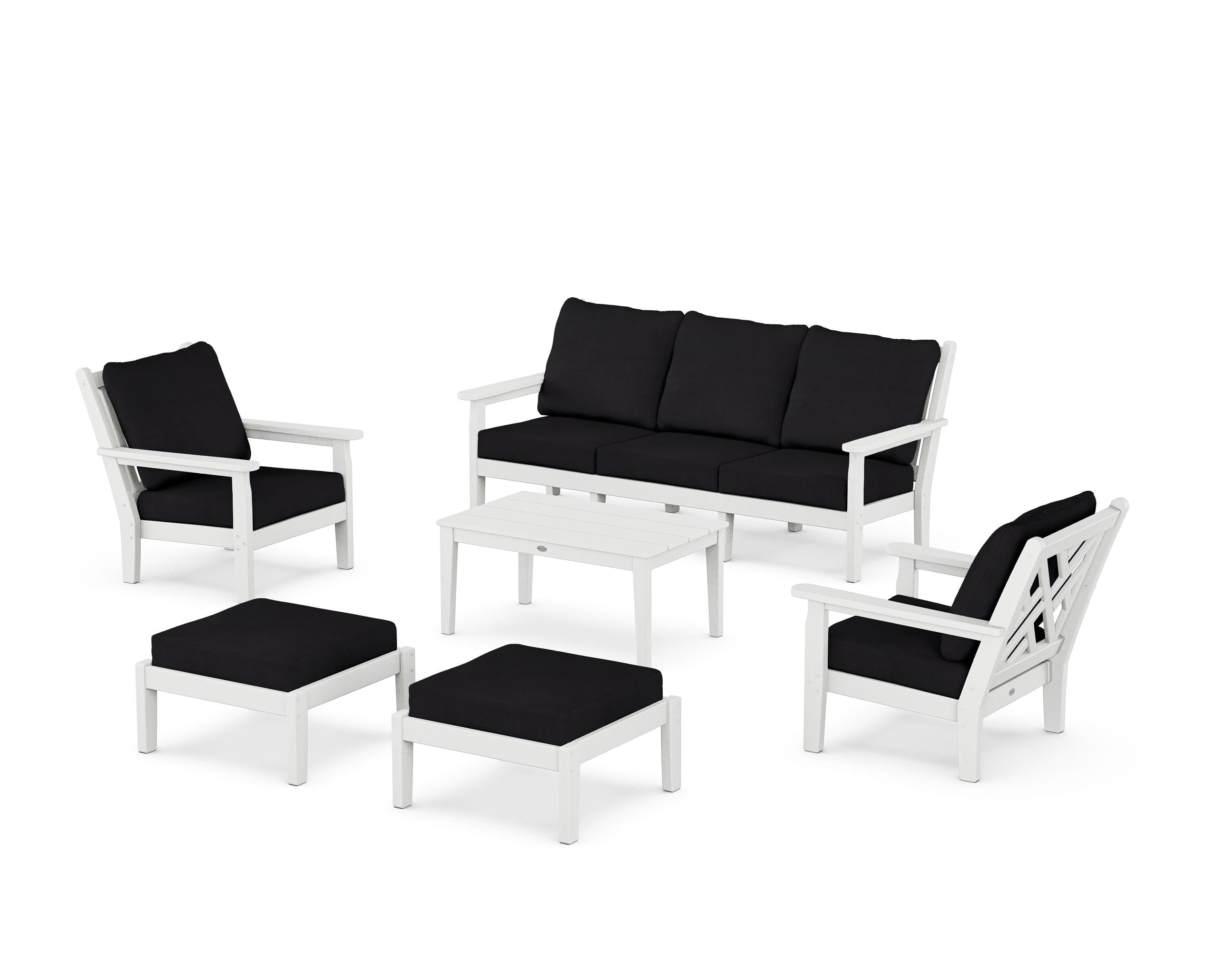 POLYWOOD Chippendale 6-Piece Lounge Sofa Set in White / Midnight Linen