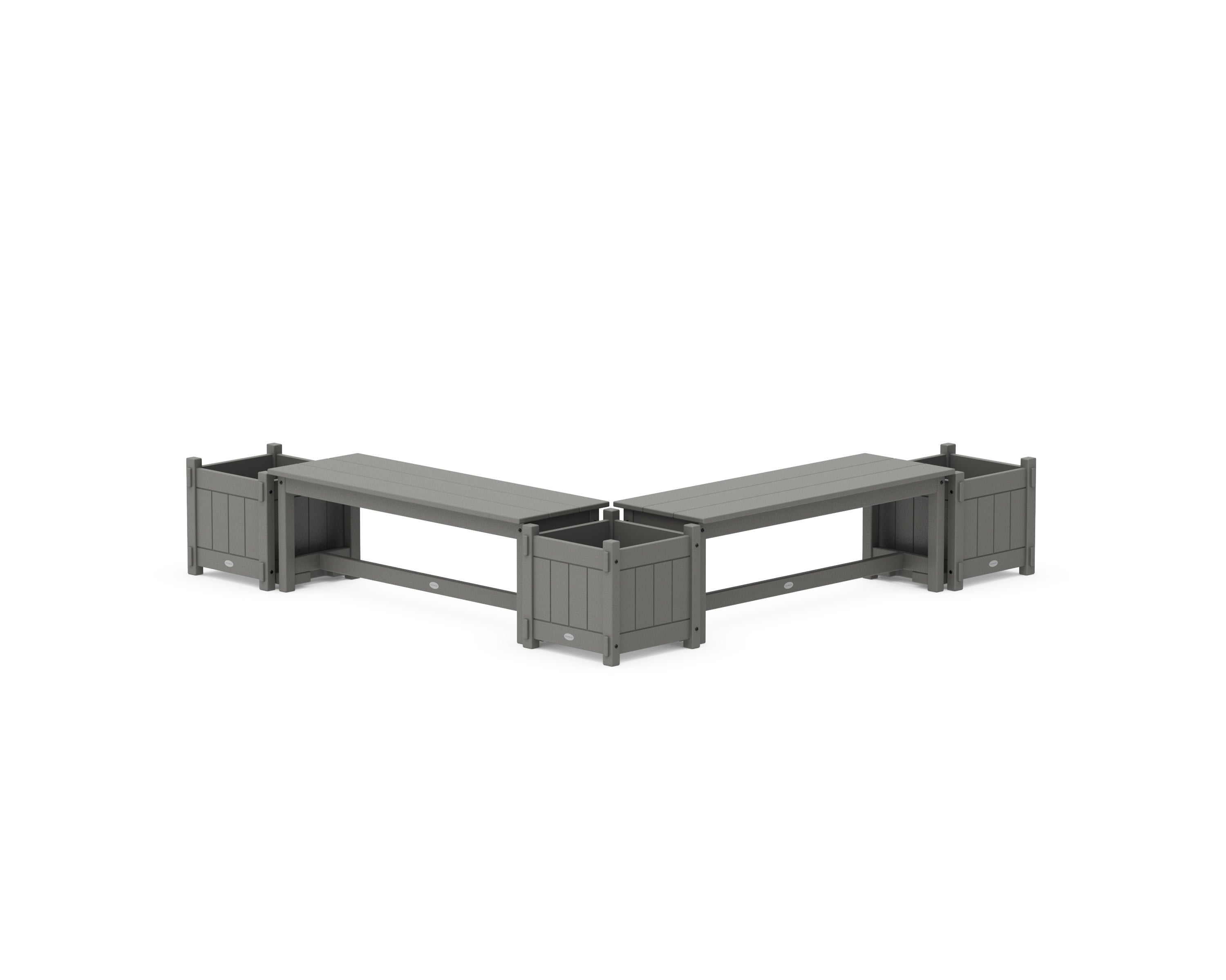 POLYWOOD 48" Vineyard L- Shaped Planter Bench Corner Set in Slate Grey