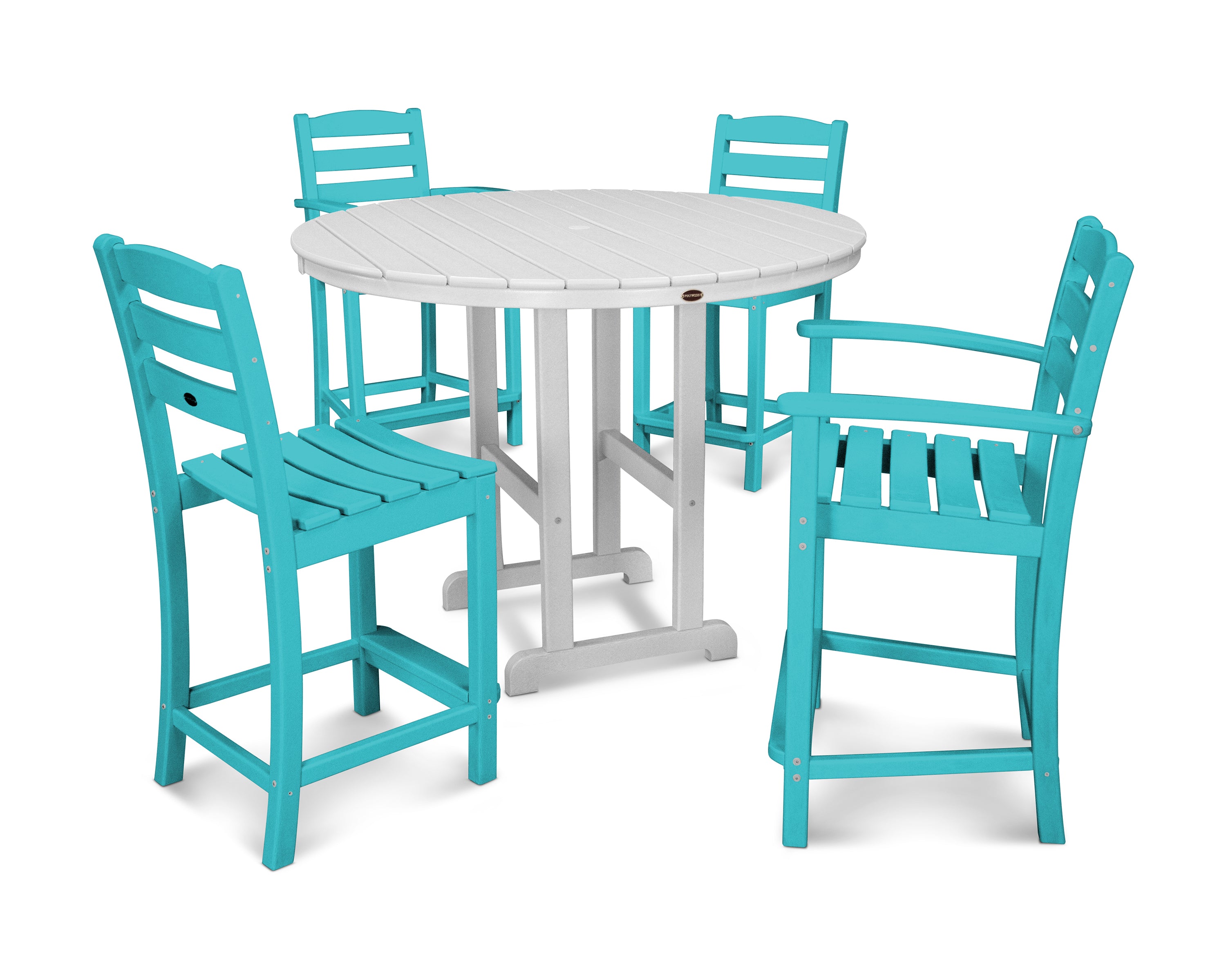 POLYWOOD® La Casa Café 5-Piece Round Farmhouse Counter Dining Set in Aruba / White