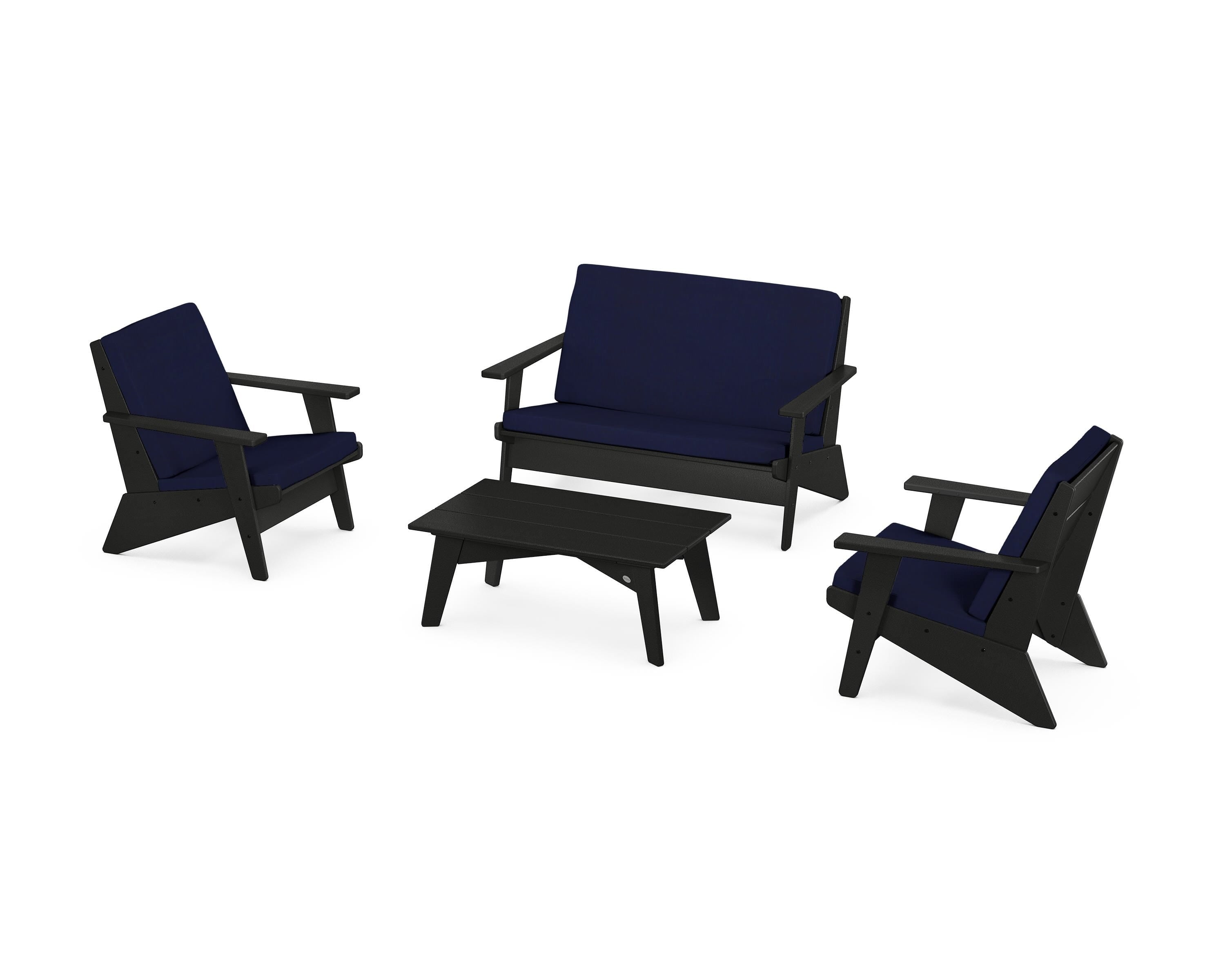 POLYWOOD Riviera Modern Lounge 4-Piece Set in Black / Navy