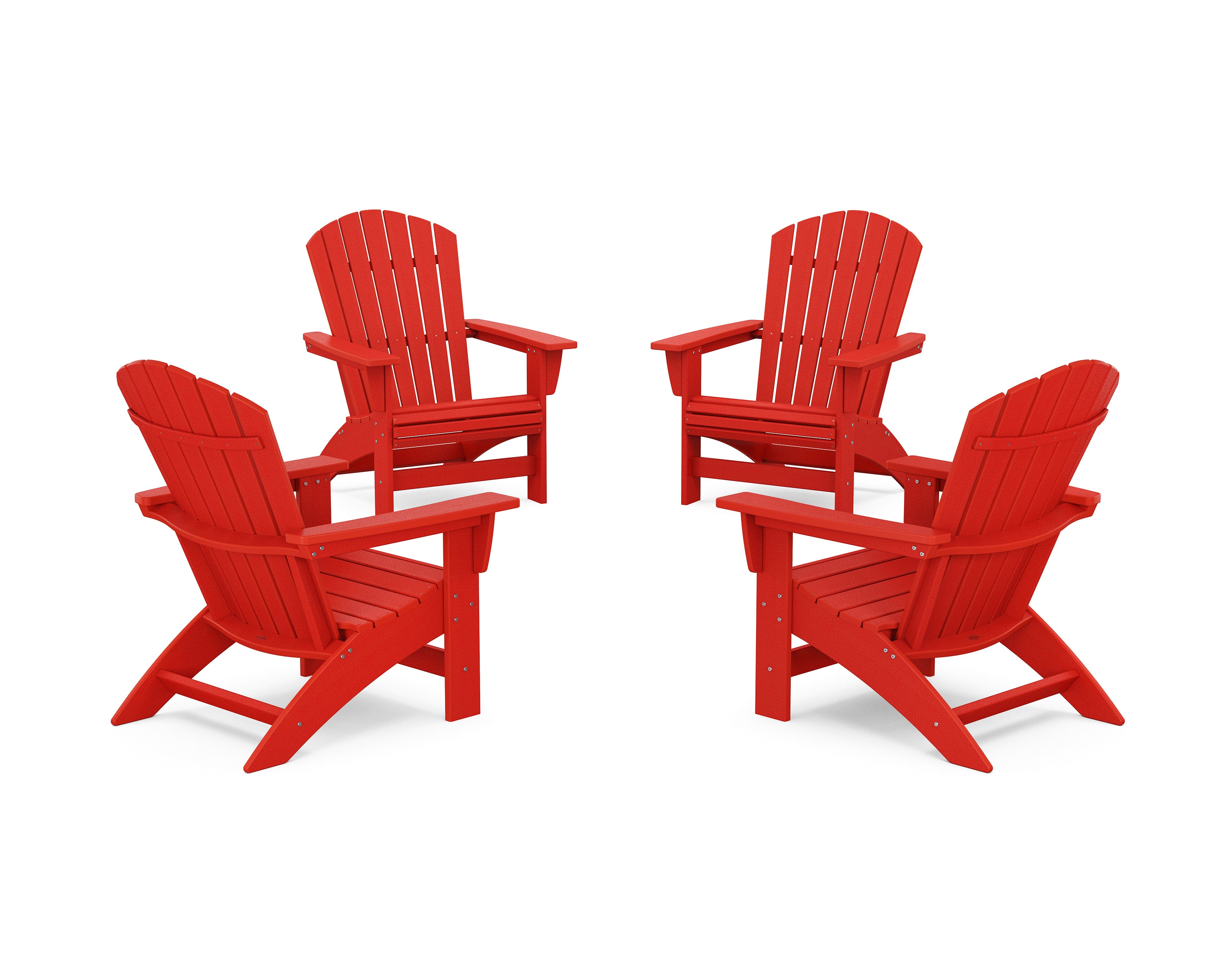POLYWOOD 4-Piece Nautical Grand Adirondack Chair Conversation Set in Sunset Red