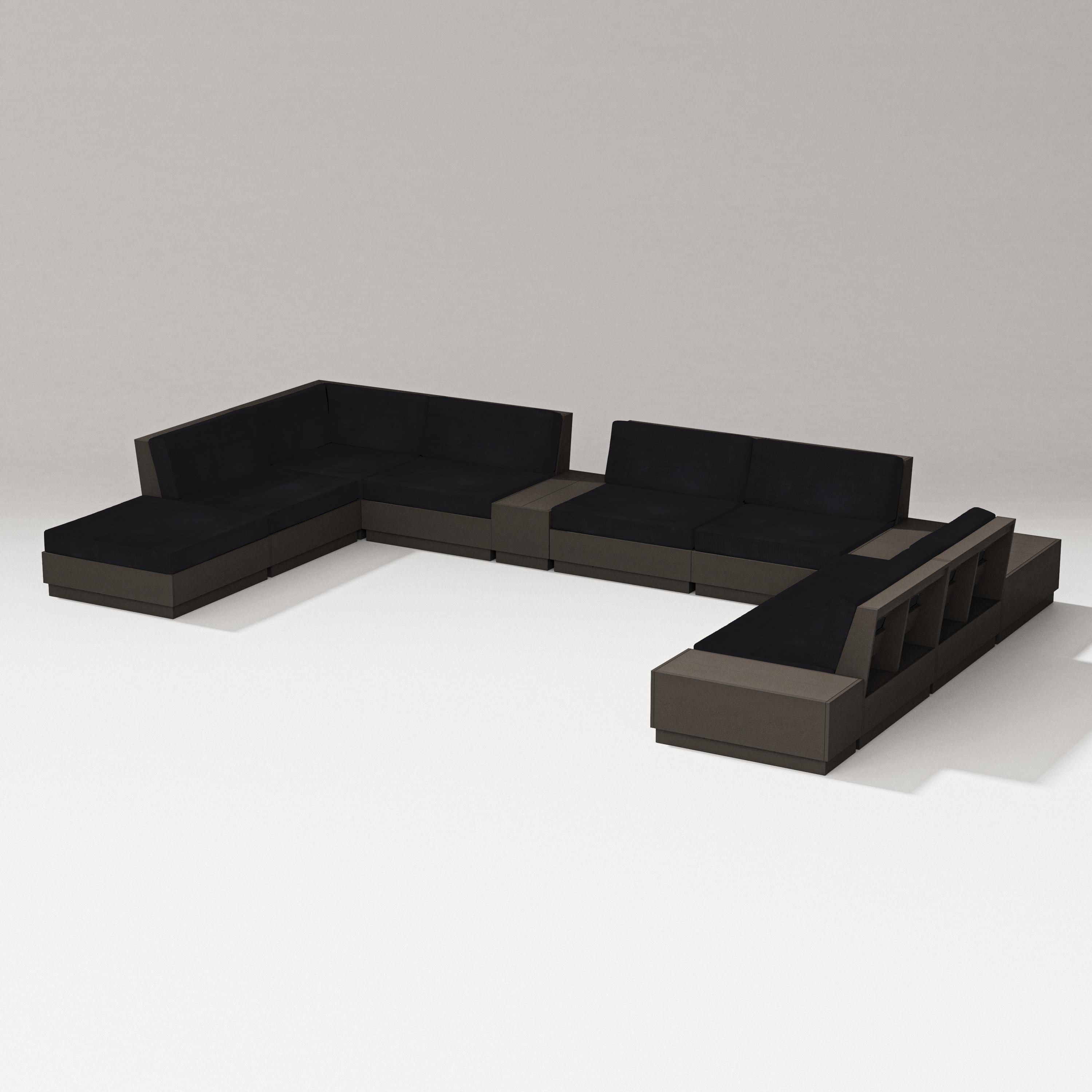PW Designer Series Elevate 11-Piece Conversation Sectional Set in Vintage Coffee / Midnight Linen