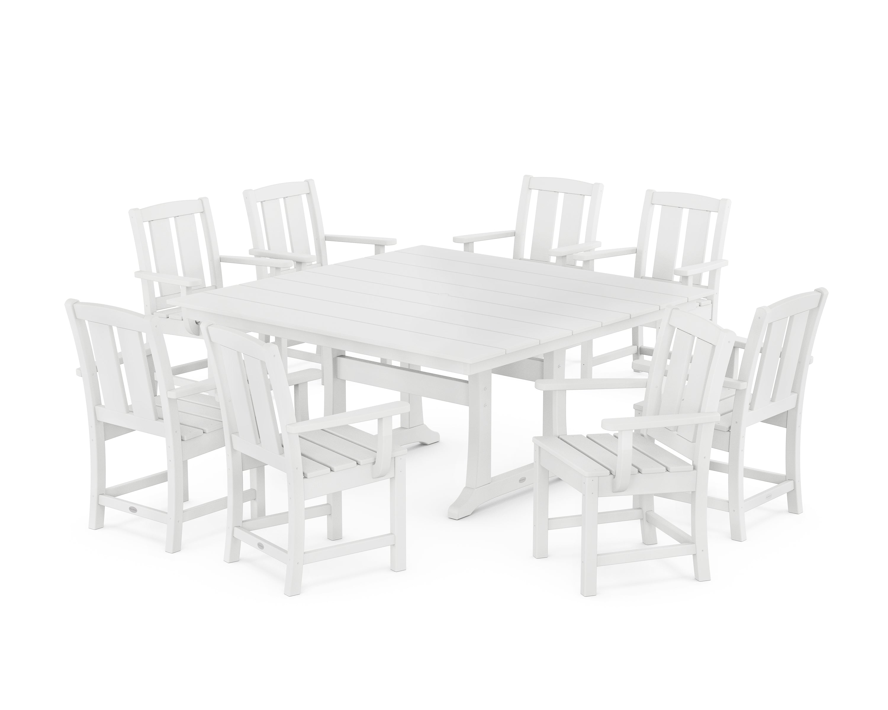 POLYWOOD Mission 9-Piece Square Farmhouse Dining Set with Trestle Legs in White