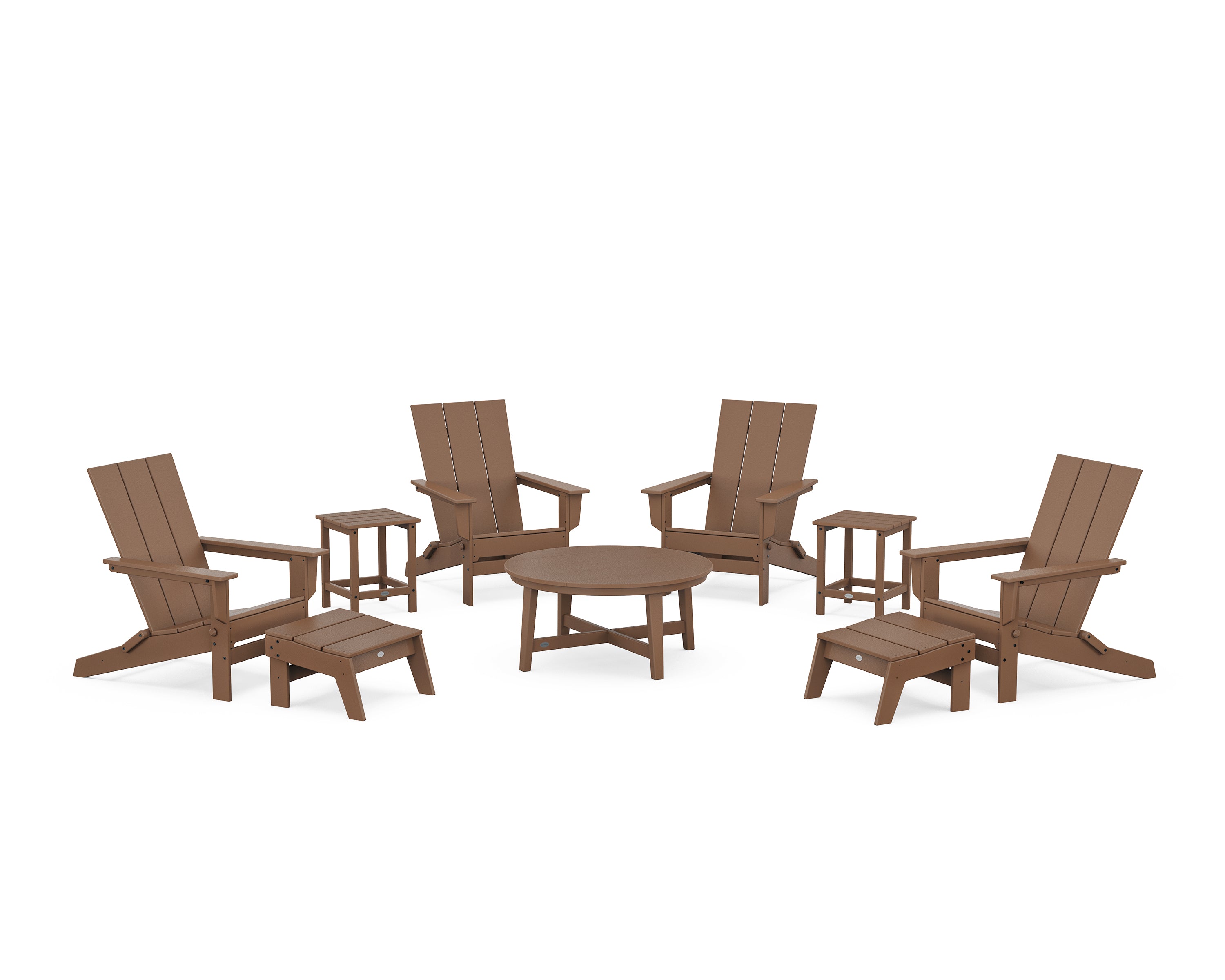 POLYWOOD® Modern Studio Folding Adirondack 9-Piece Conversation Set in Teak
