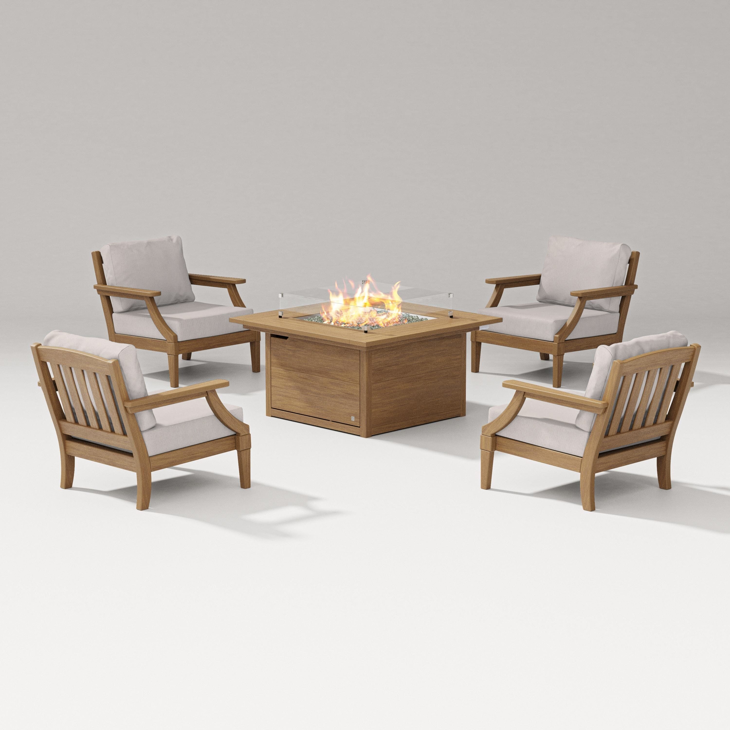 PW Designer Series Estate 5-Piece Lounge Fire Table Set in Natural / Dune Burlap