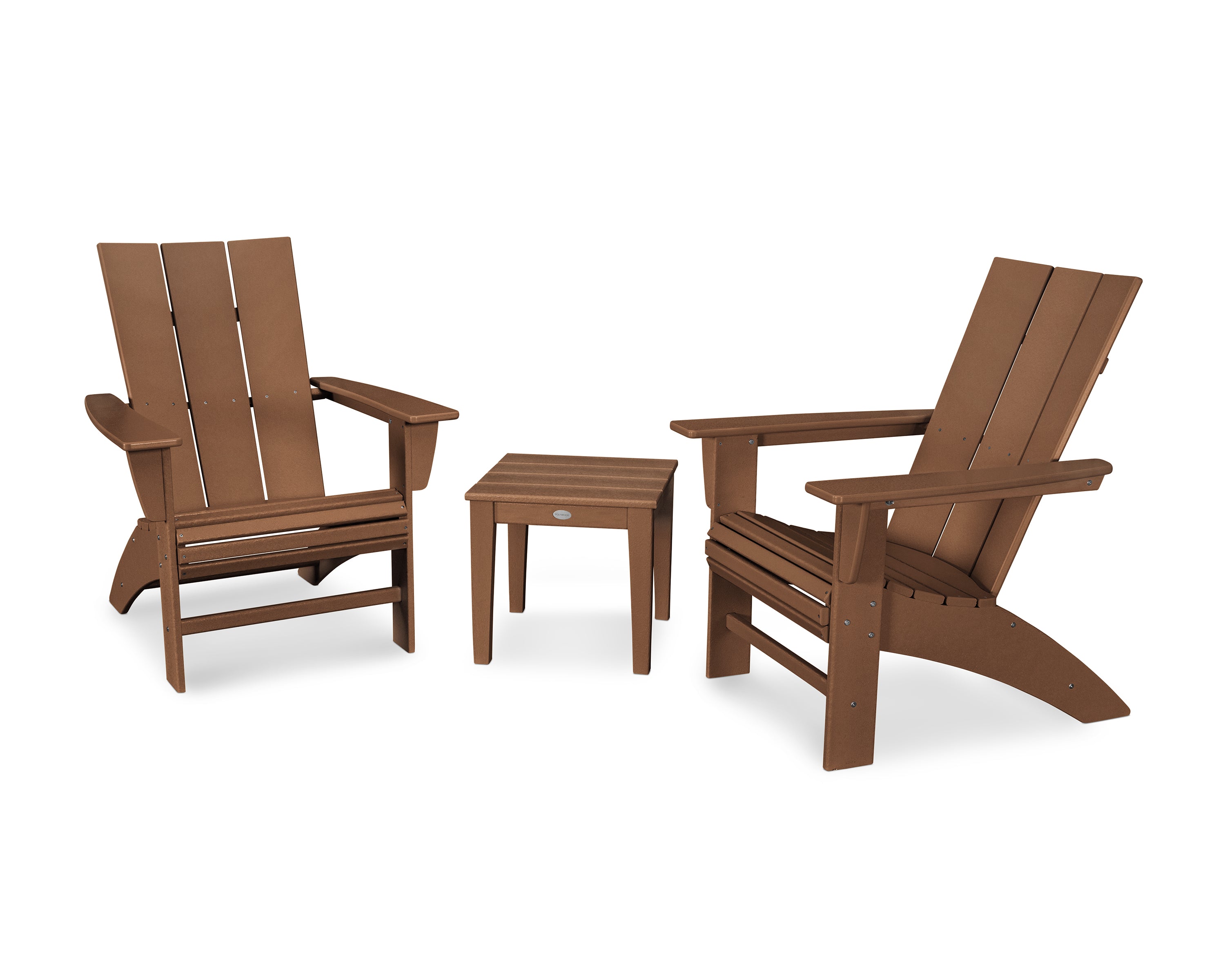 POLYWOOD Modern 3-Piece Curveback Adirondack Set in Teak