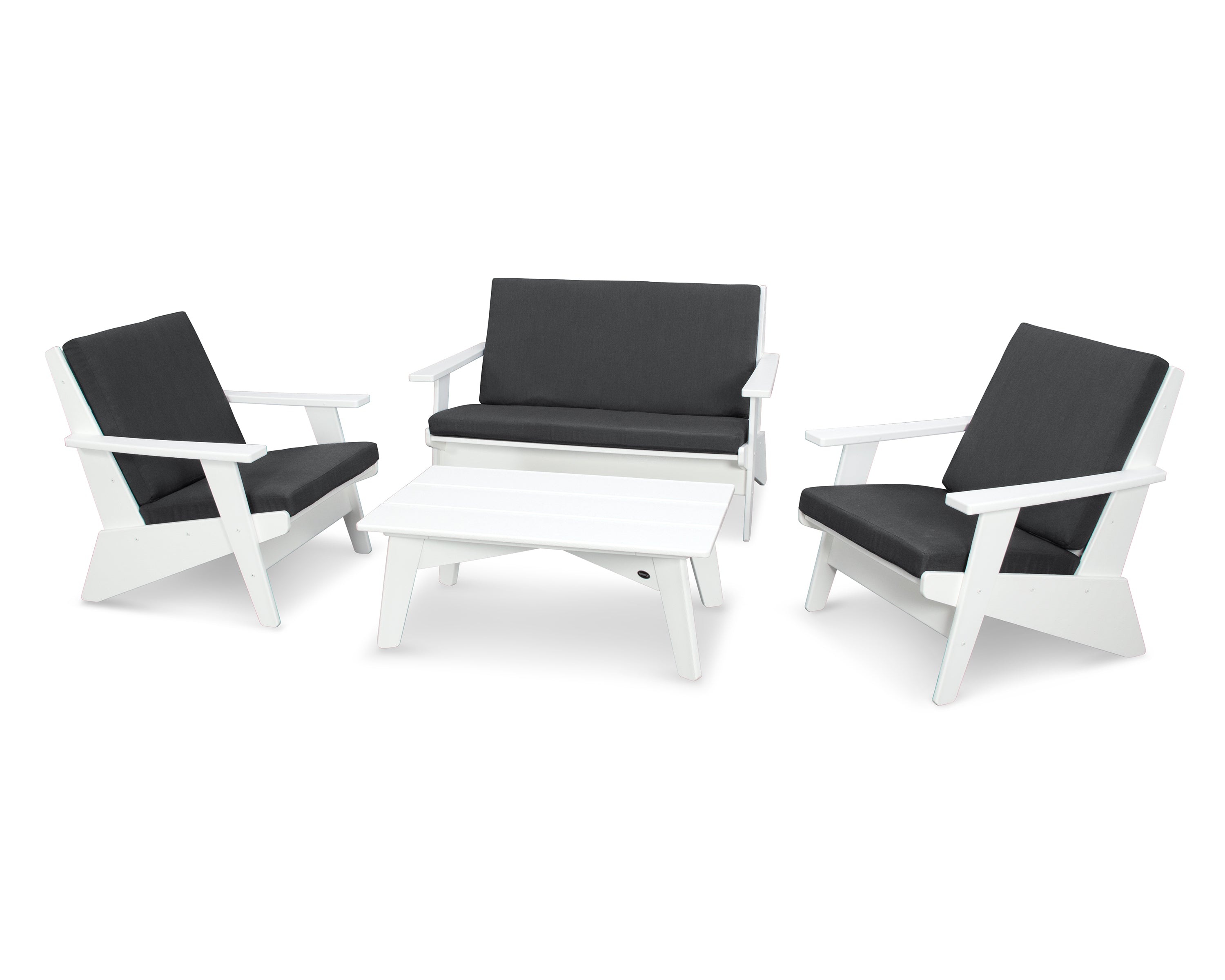 POLYWOOD Riviera Modern Lounge 4-Piece Set in White / Spectrum Carbon