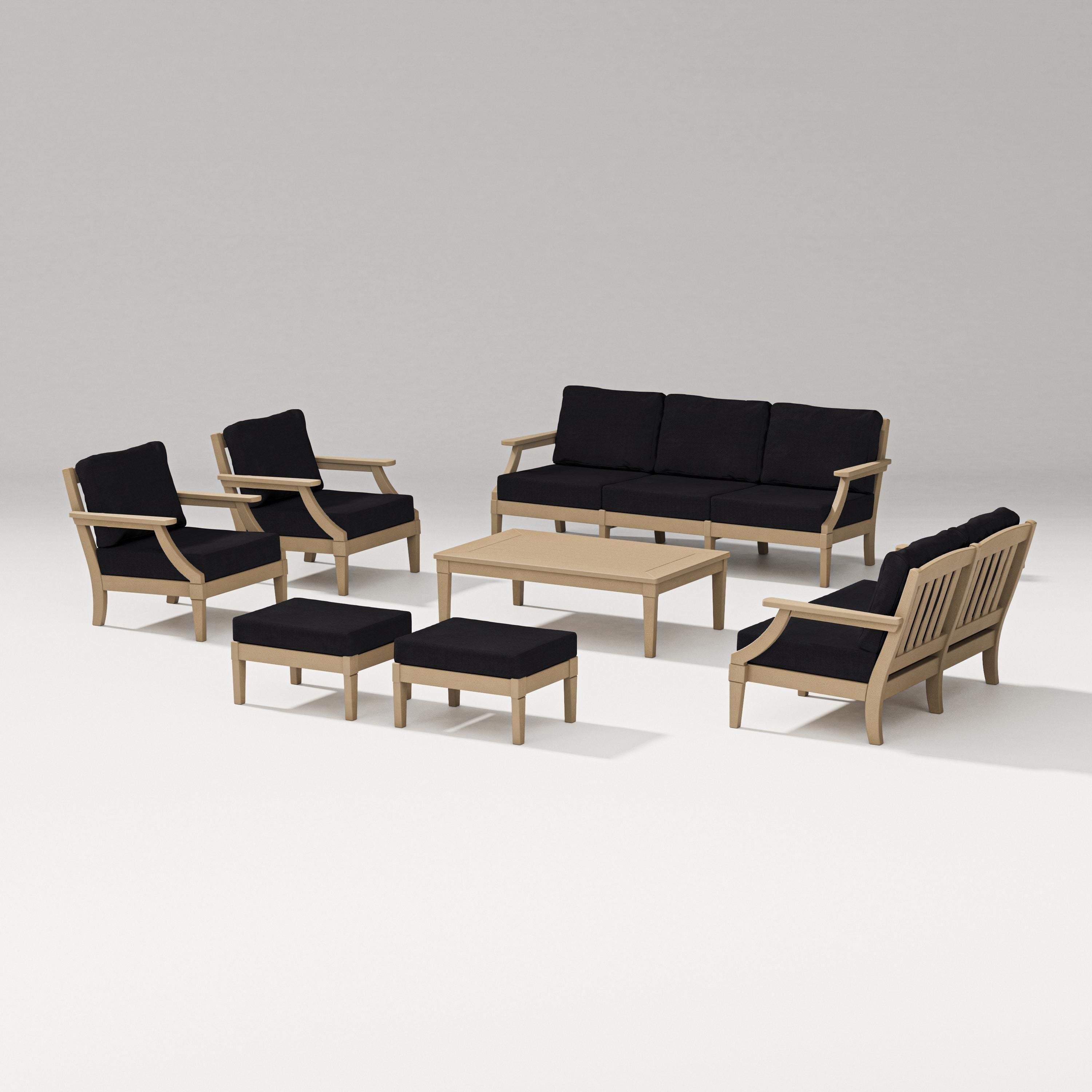 PW Designer Series Estate 7-Piece Lounge Sofa Set in Vintage Sahara / Midnight Linen