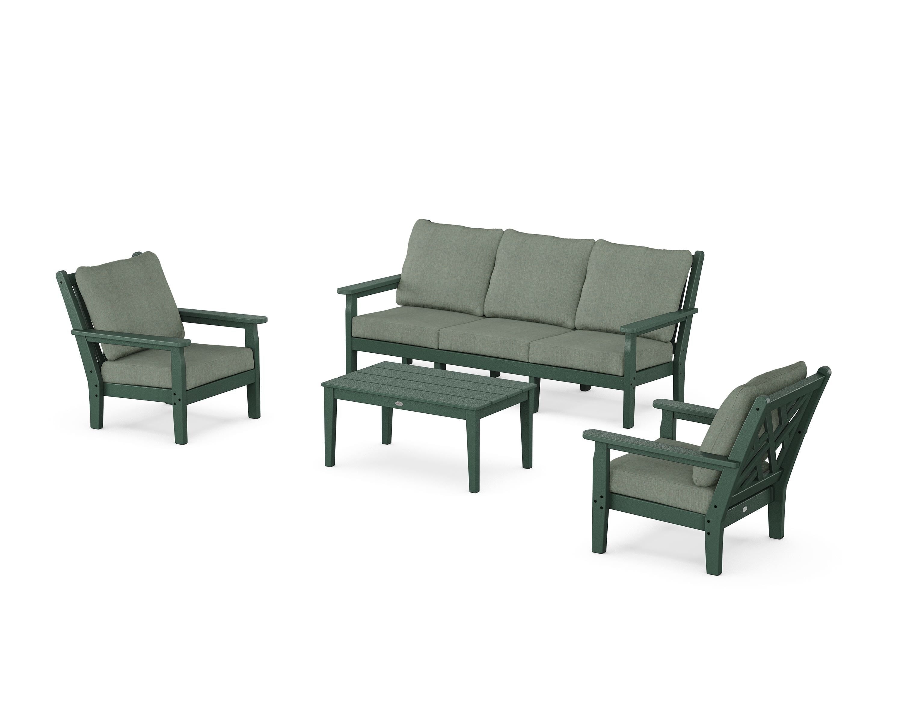 POLYWOOD Chippendale 4-Piece Deep Seating Set with Sofa in Green / Cast Sage