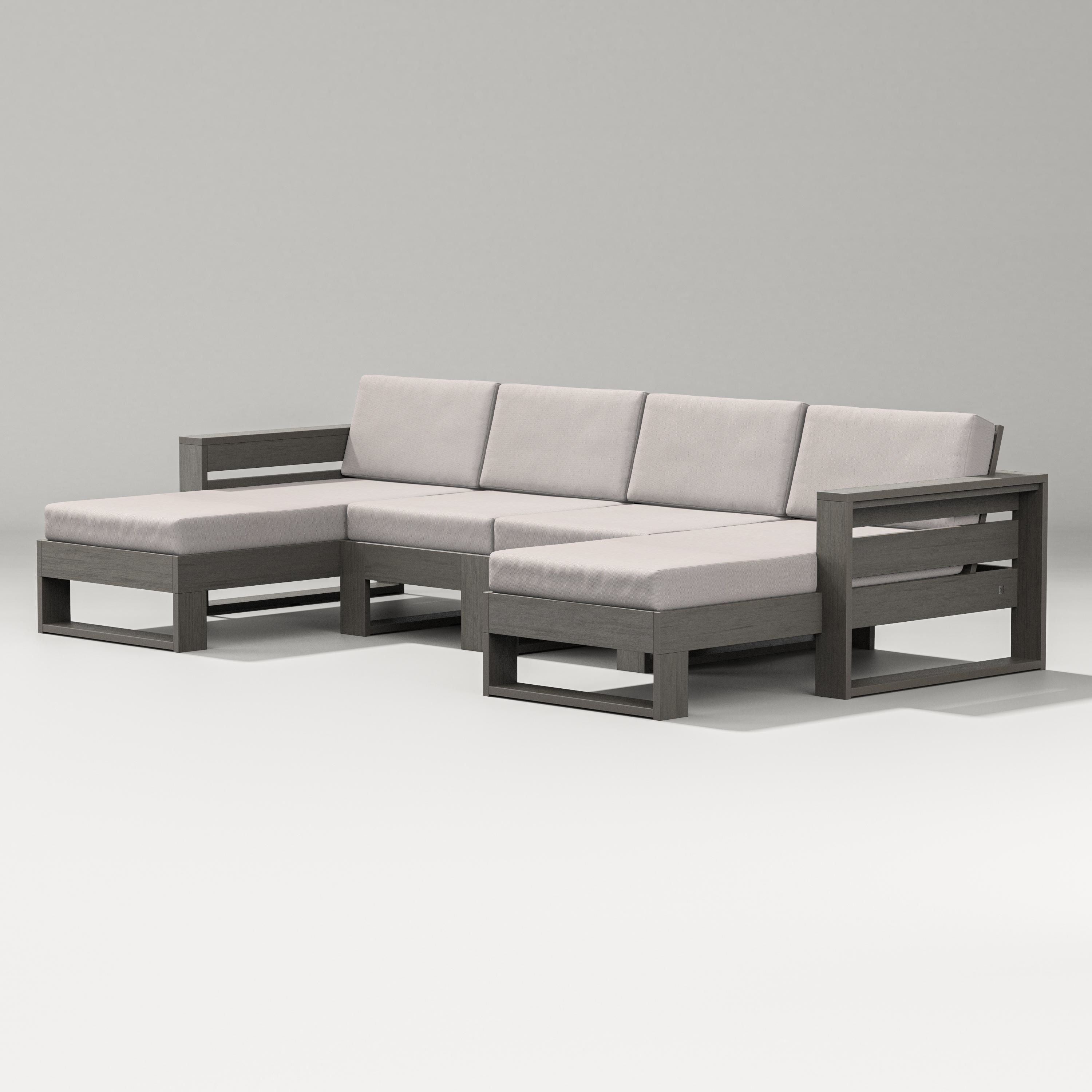 PW Designer Series Latitude Double Chaise Sectional in Driftwood / Dune Burlap