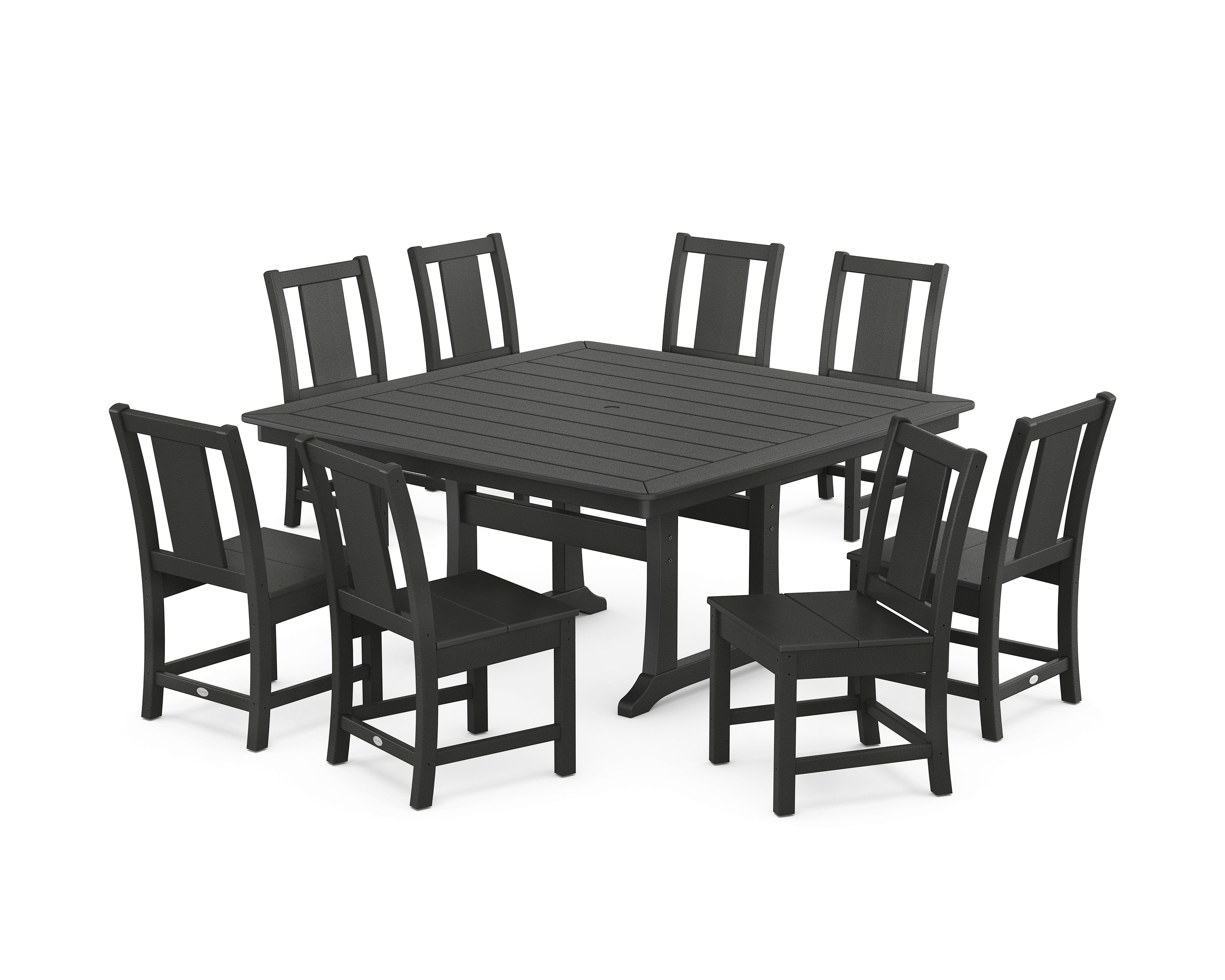 POLYWOOD Prairie Side Chair 9-Piece Square Dining Set with Trestle Legs in Black