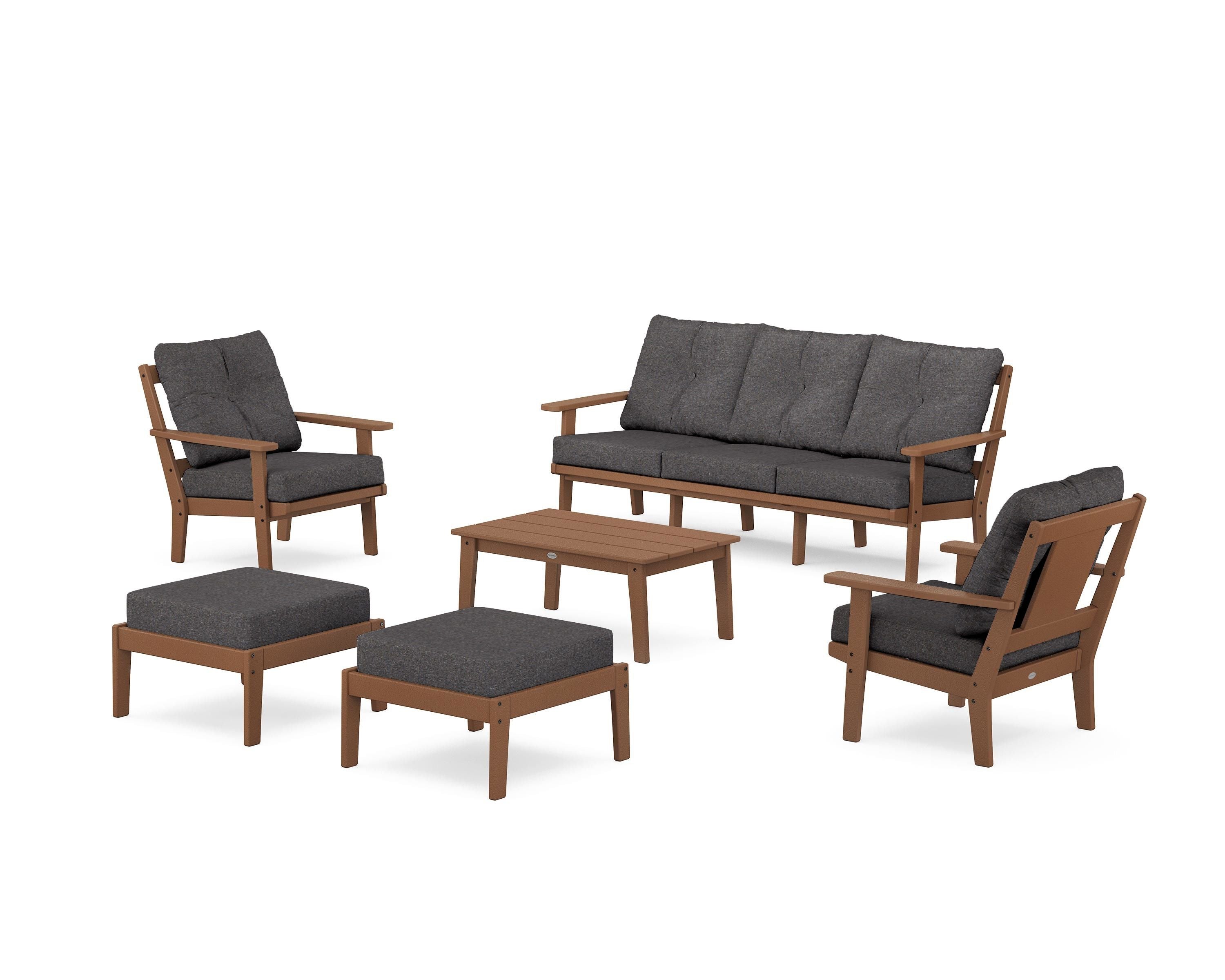 POLYWOOD Prairie 6-Piece Lounge Sofa Set in Teak / Ash Charcoal