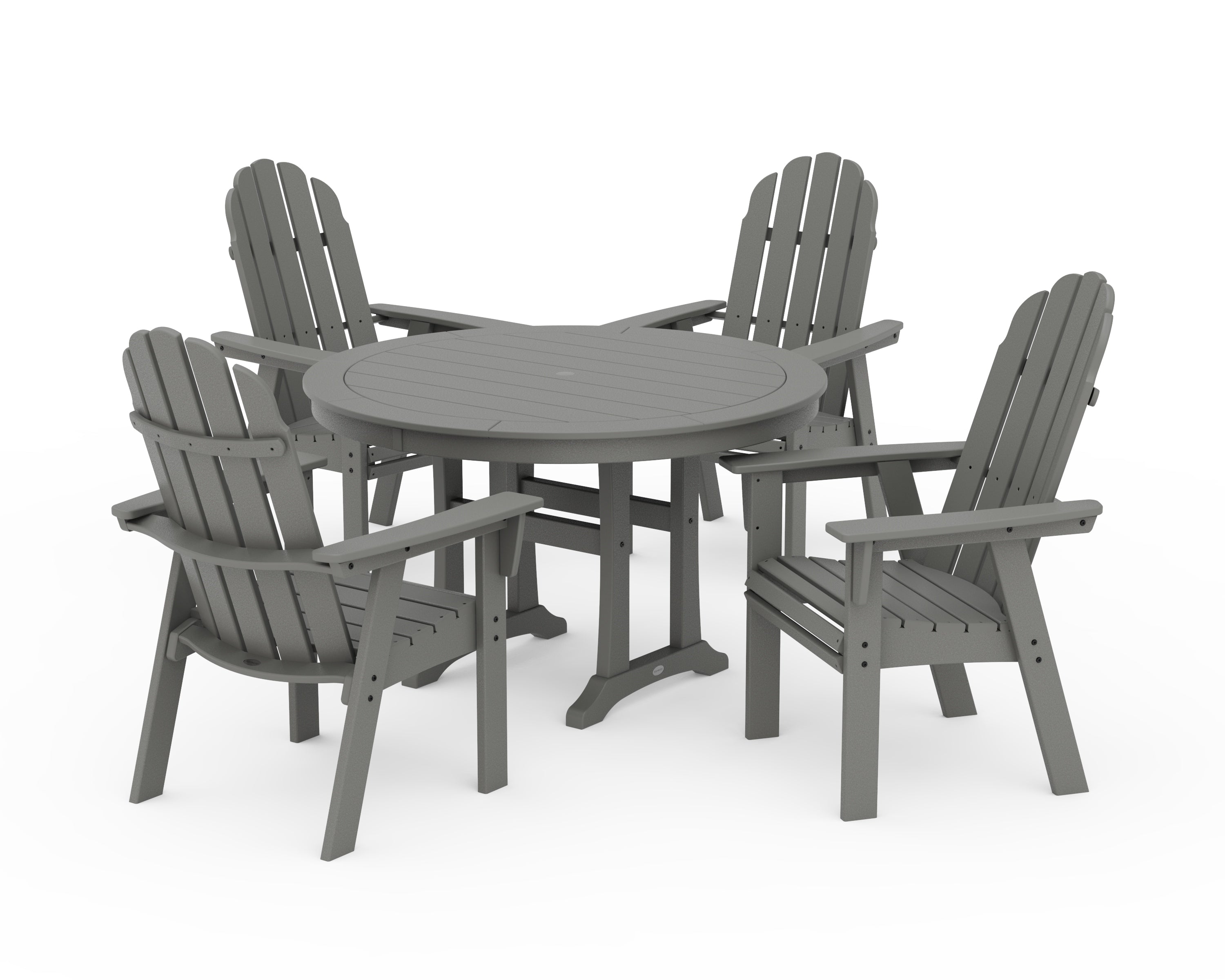 POLYWOOD Vineyard Curveback Adirondack 5-Piece Nautical Trestle Dining Set in Slate Grey