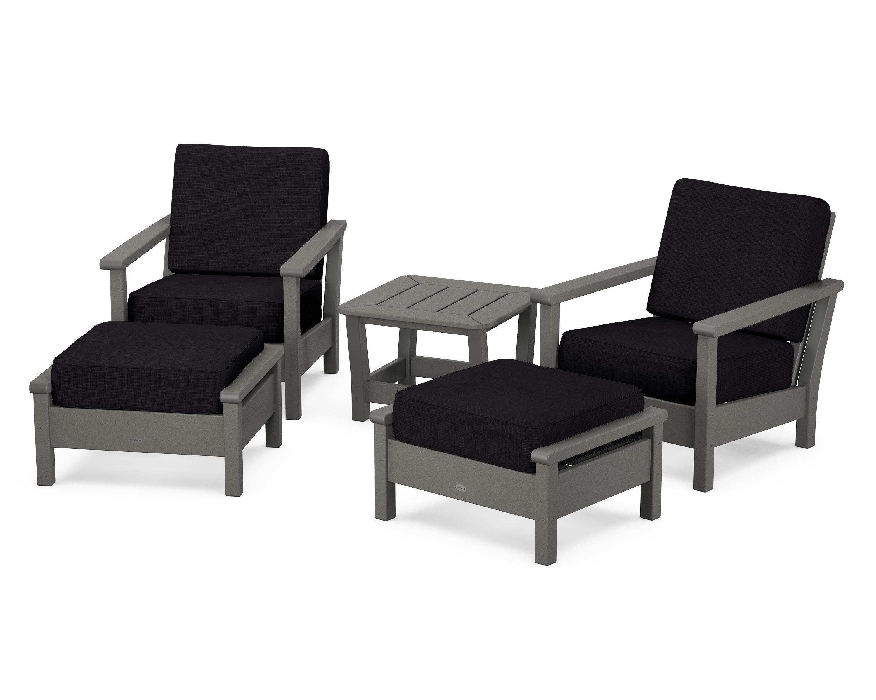 POLYWOOD Harbour 5-Piece Deep Seating Chair Set in Slate Grey / Midnight Linen