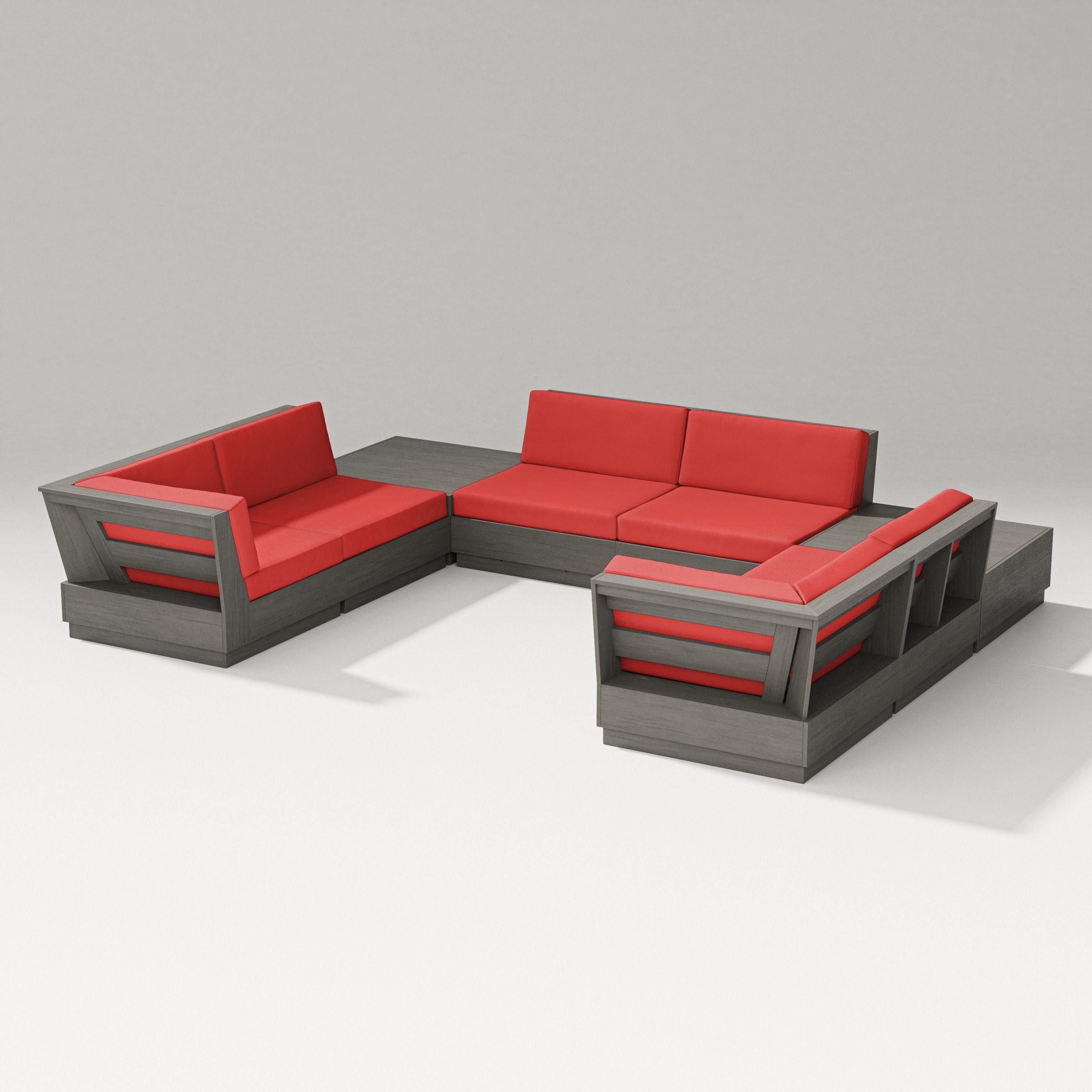 PW Designer Series Elevate 8-Piece U-Shaped Sectional in Driftwood / Crimson Linen