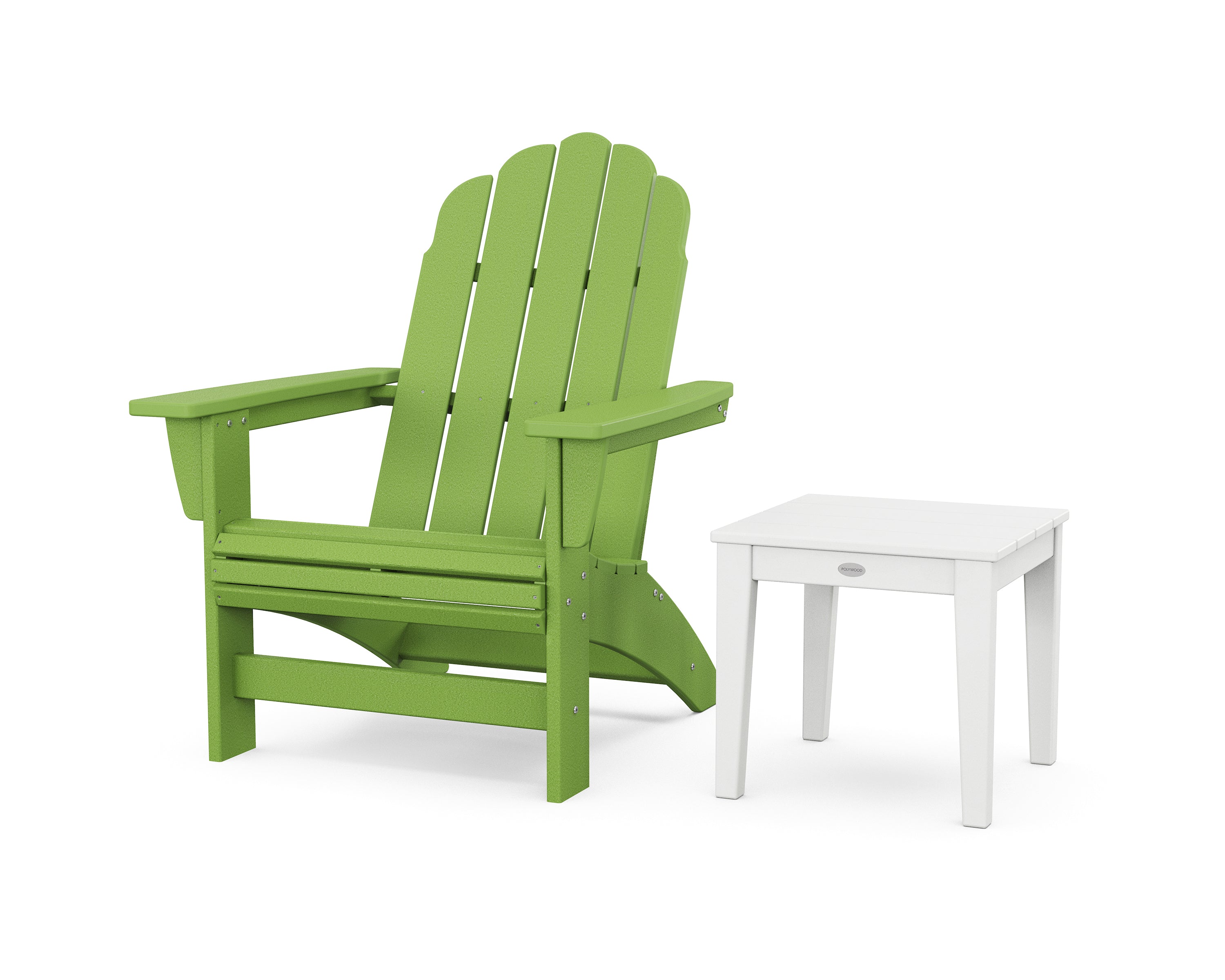 POLYWOOD Vineyard Grand Adirondack Chair with Side Table in Lime / White