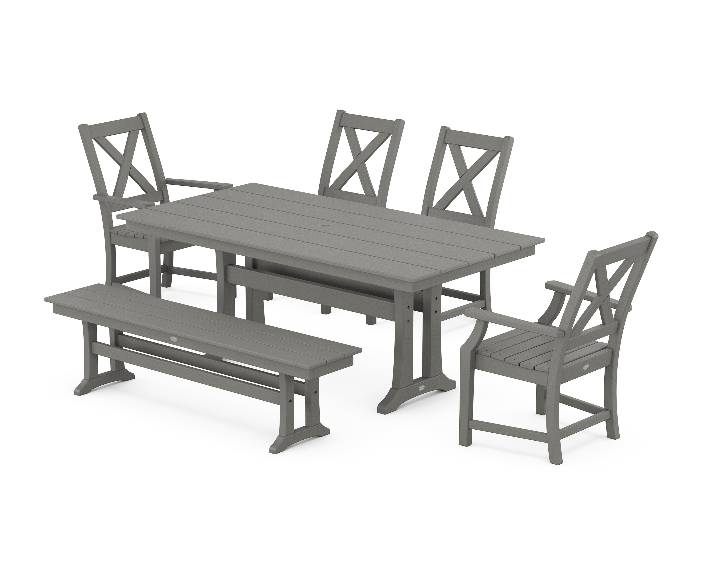 POLYWOOD Braxton 6-Piece Farmhouse Dining Set With Trestle Legs in Slate Grey