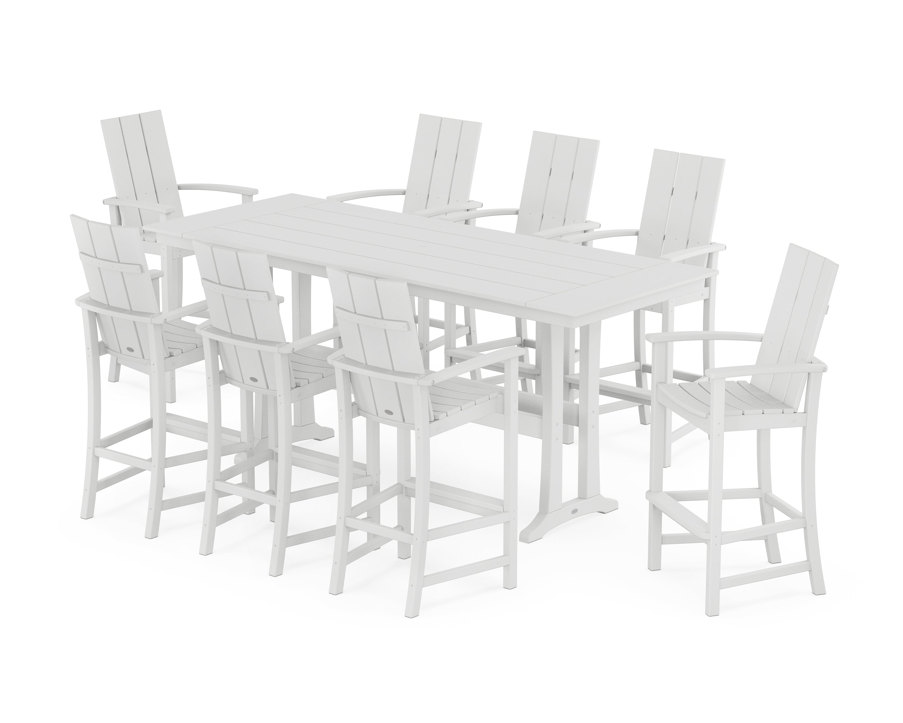 POLYWOOD® Modern Adirondack 9-Piece Farmhouse Bar Set with Trestle Legs in White