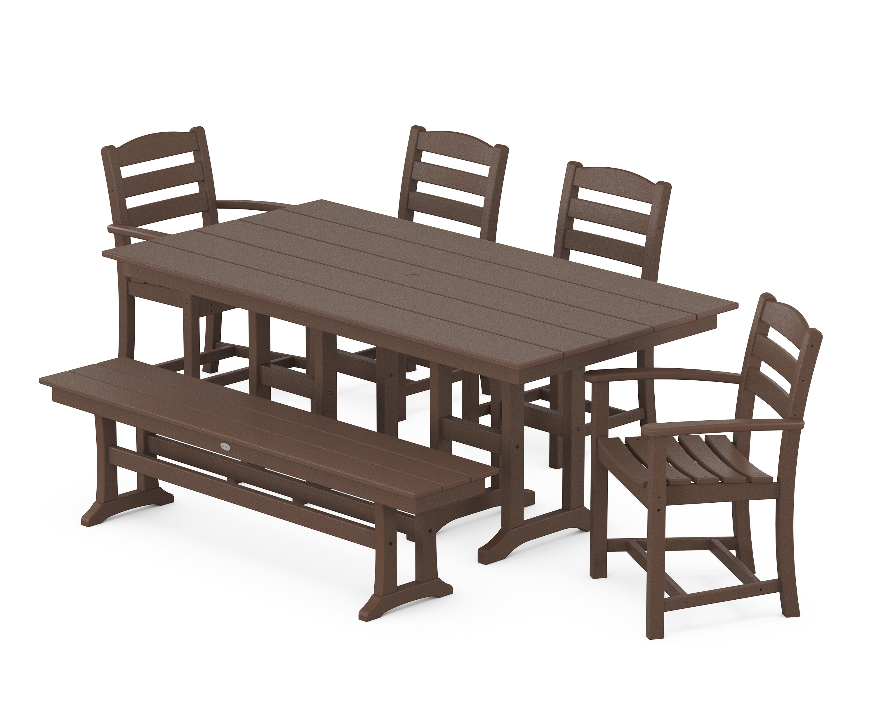 POLYWOOD La Casa Café 6-Piece Farmhouse Dining Set with Bench in Mahogany