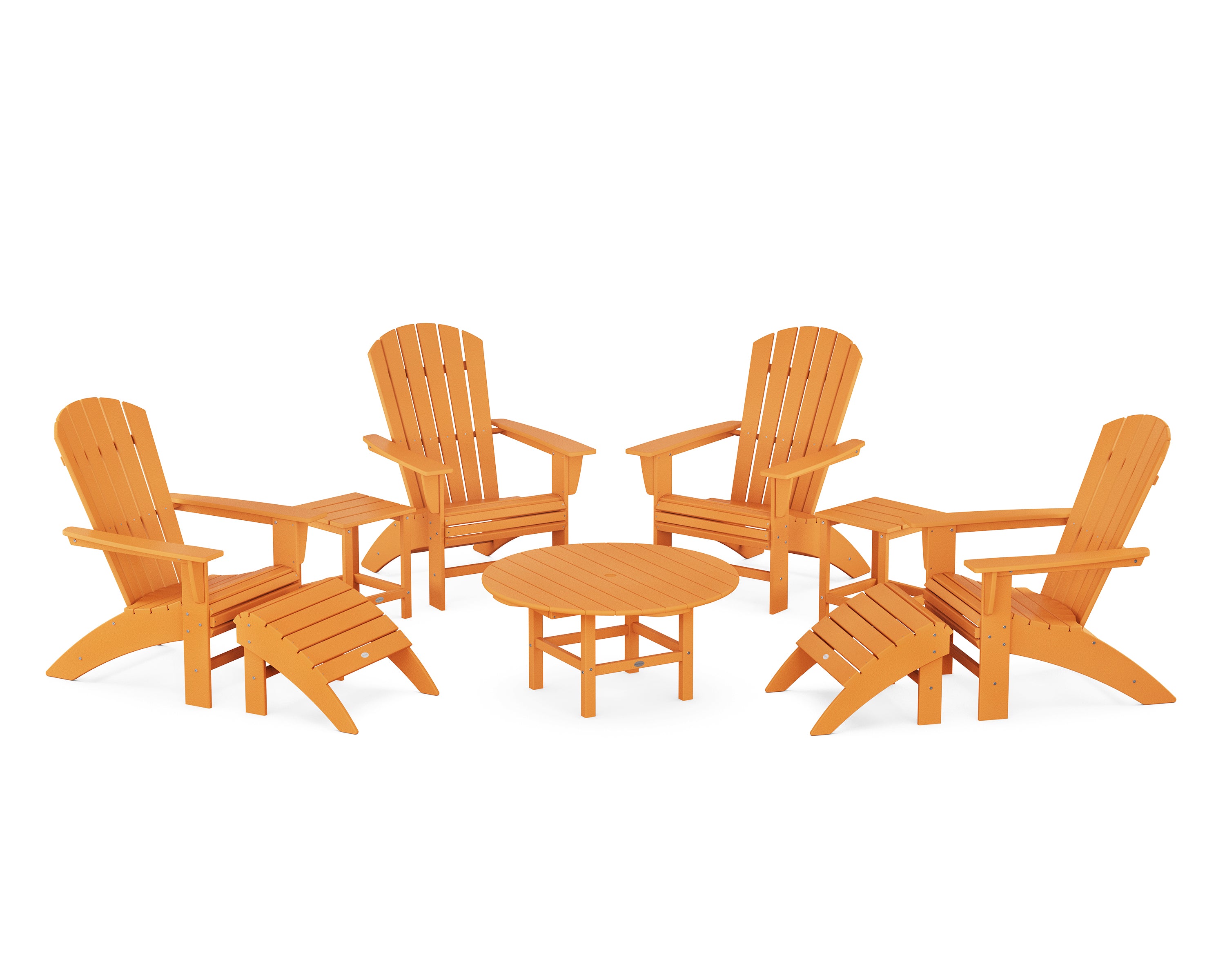 POLYWOOD Nautical Curveback Adirondack Chair 9-Piece Conversation Set in Tangerine