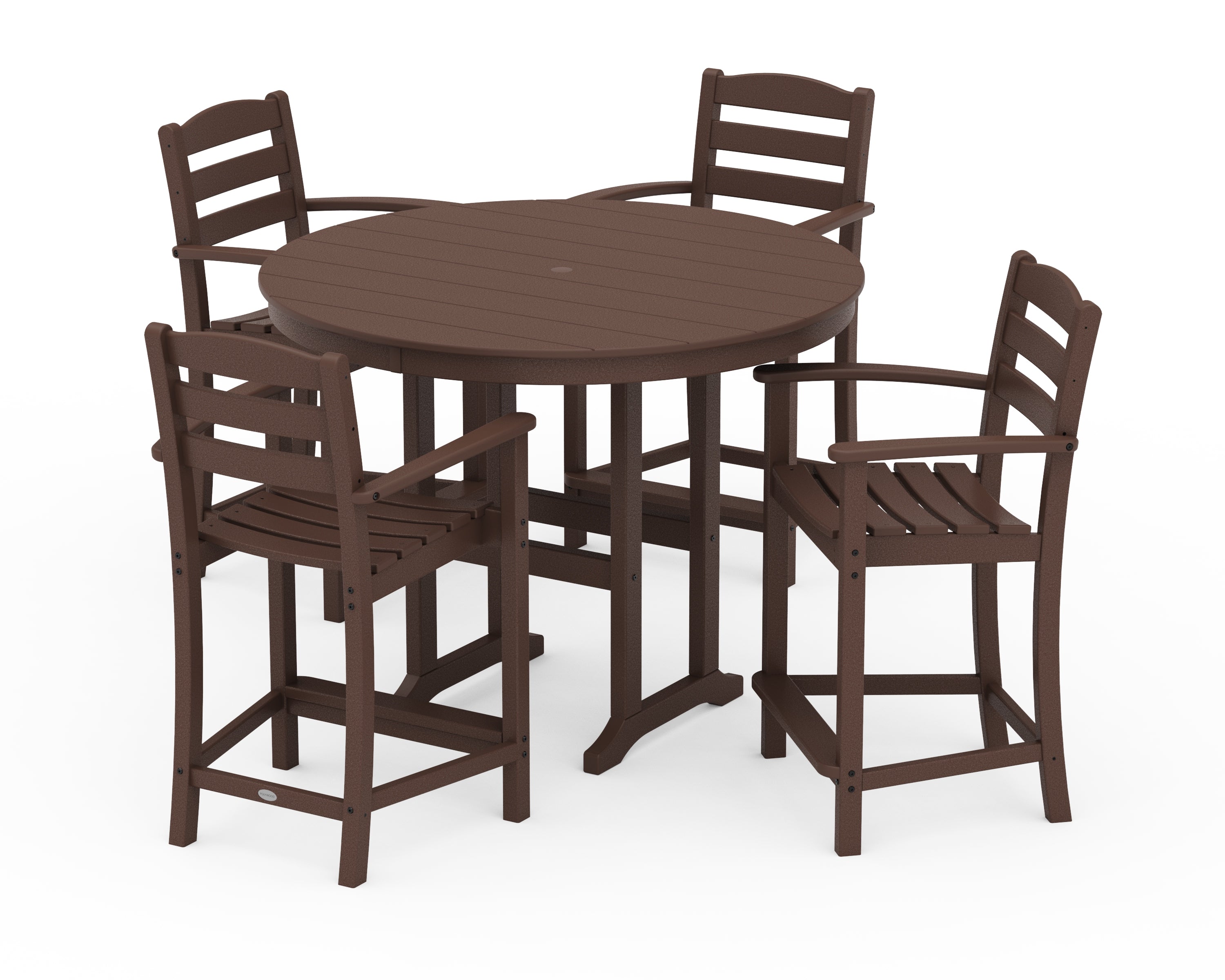 POLYWOOD La Casa Café 5-Piece Round Farmhouse Counter Set in Mahogany