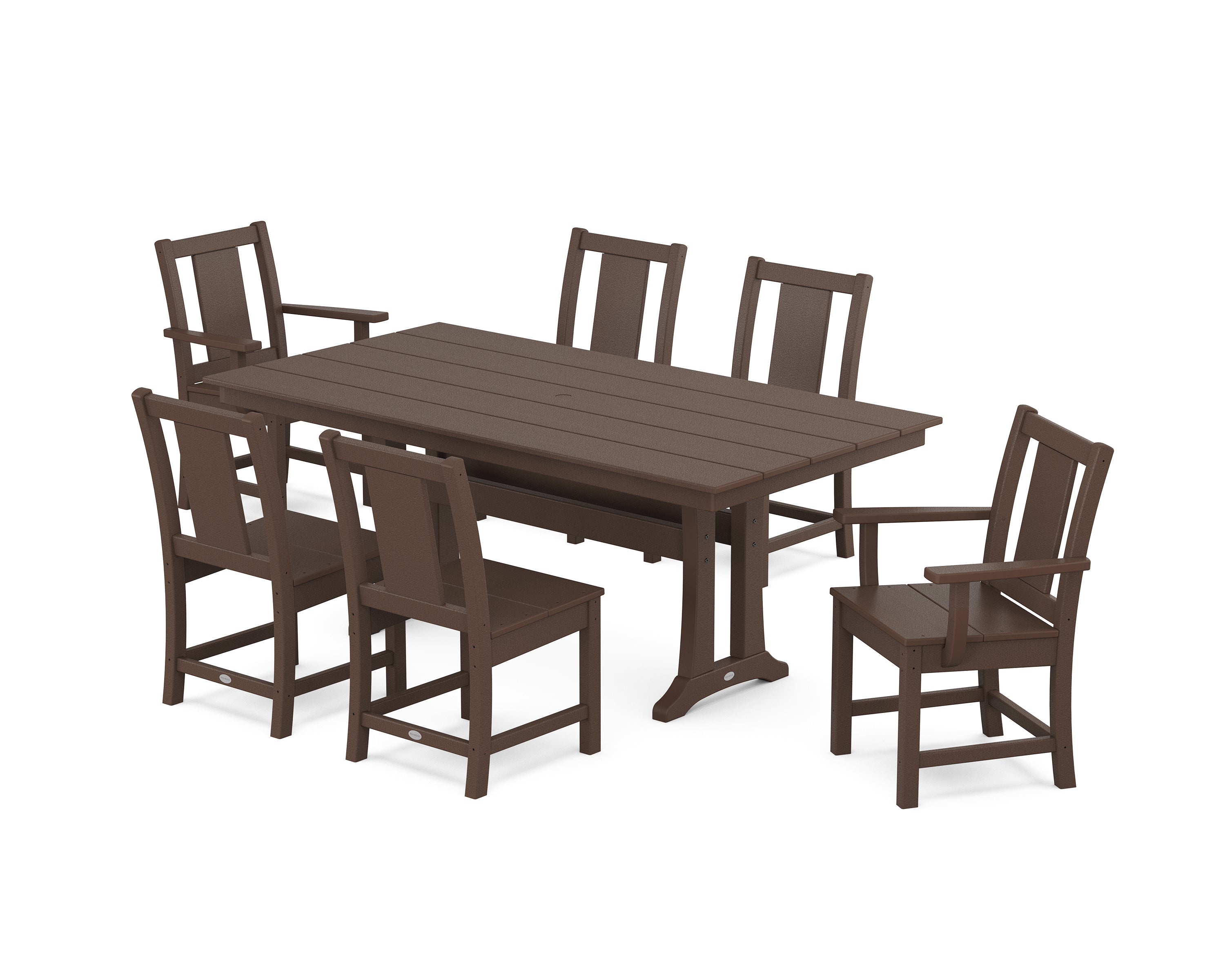 POLYWOOD Prairie 7-Piece Farmhouse Dining Set with Trestle Legs in Mahogany