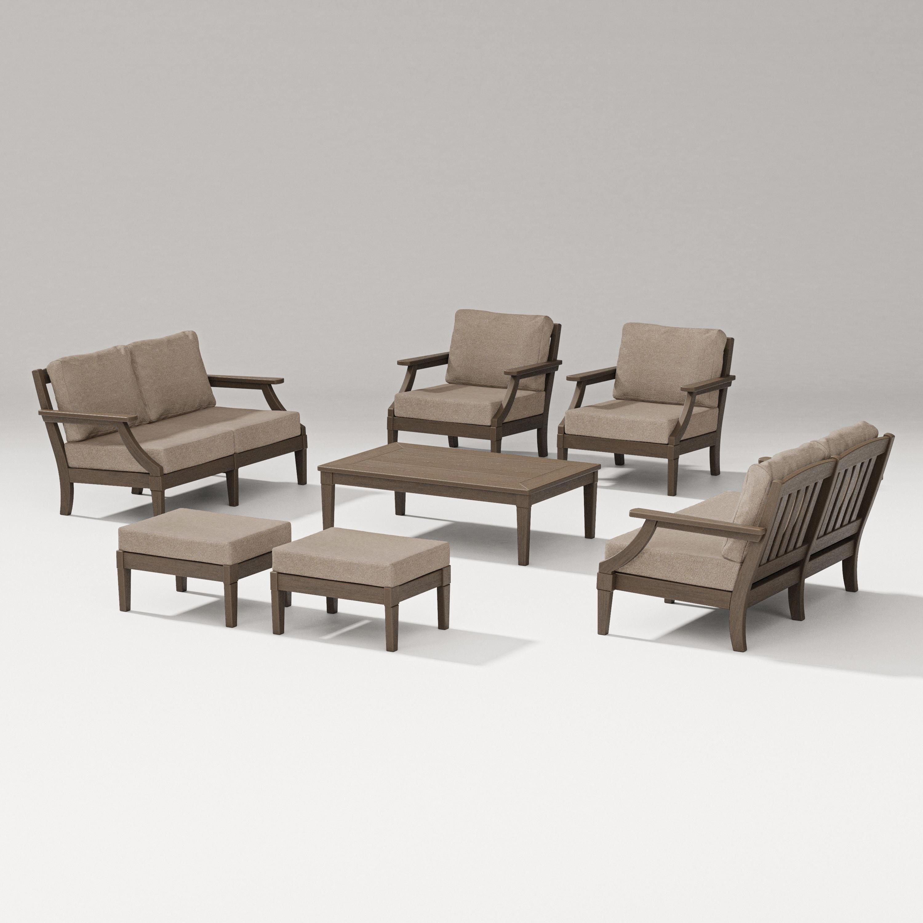 PW Designer Series Estate 7-Piece Lounge Loveseat Set in Kona / Spiced Burlap