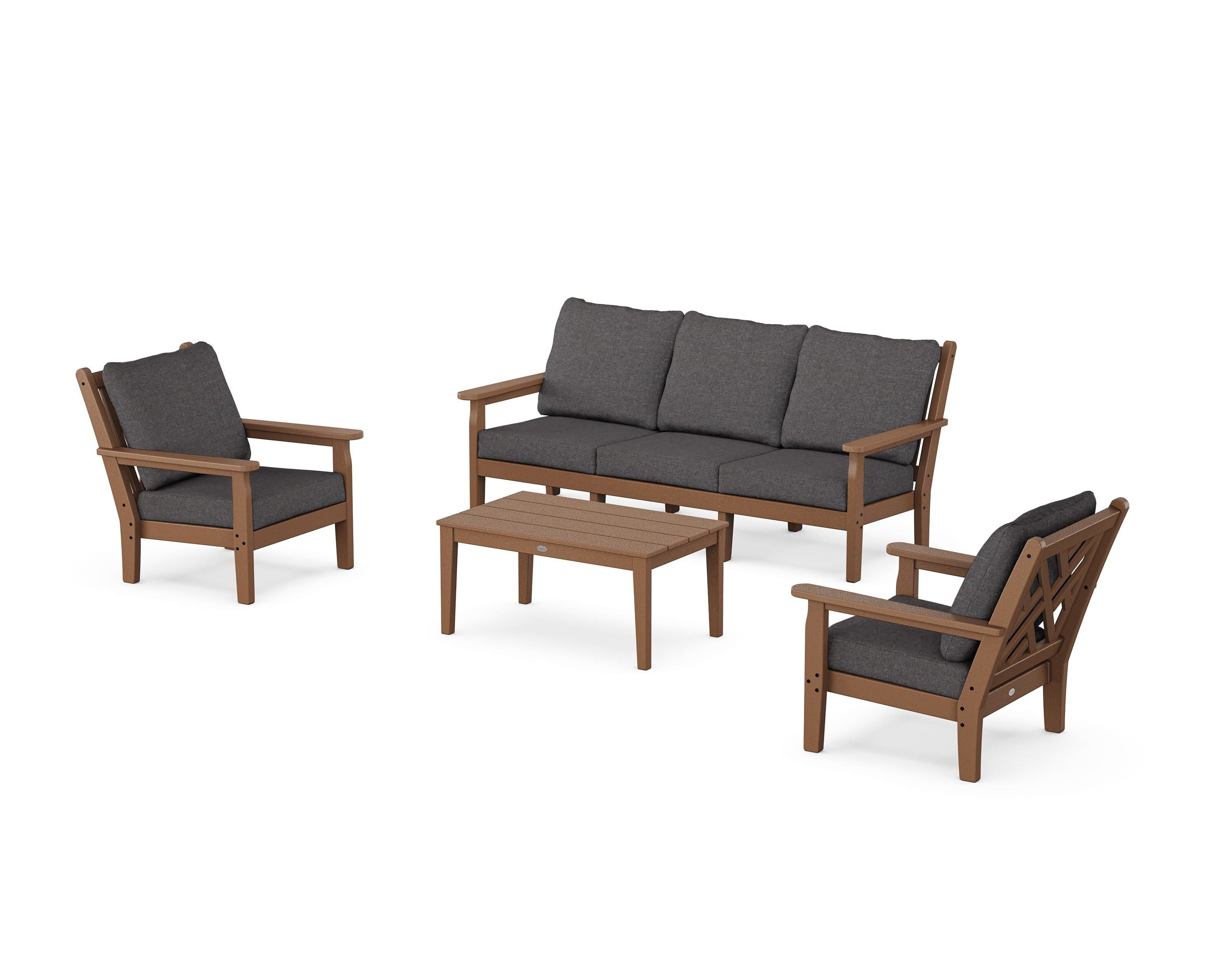 POLYWOOD Chippendale 4-Piece Deep Seating Set with Sofa in Teak / Ash Charcoal