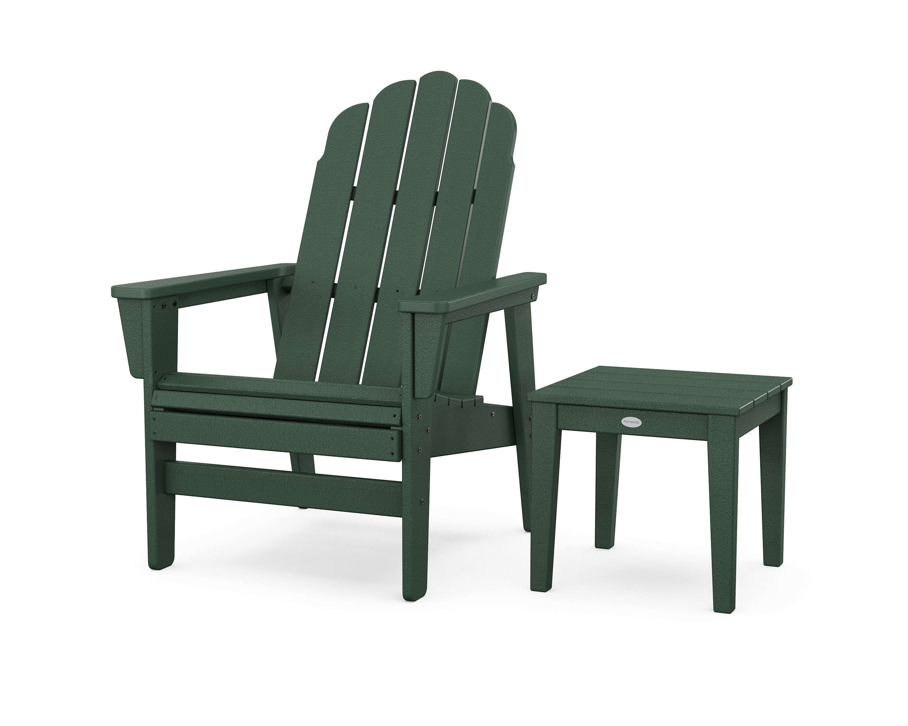POLYWOOD® Vineyard Grand Upright Adirondack Chair with Side Table in Green