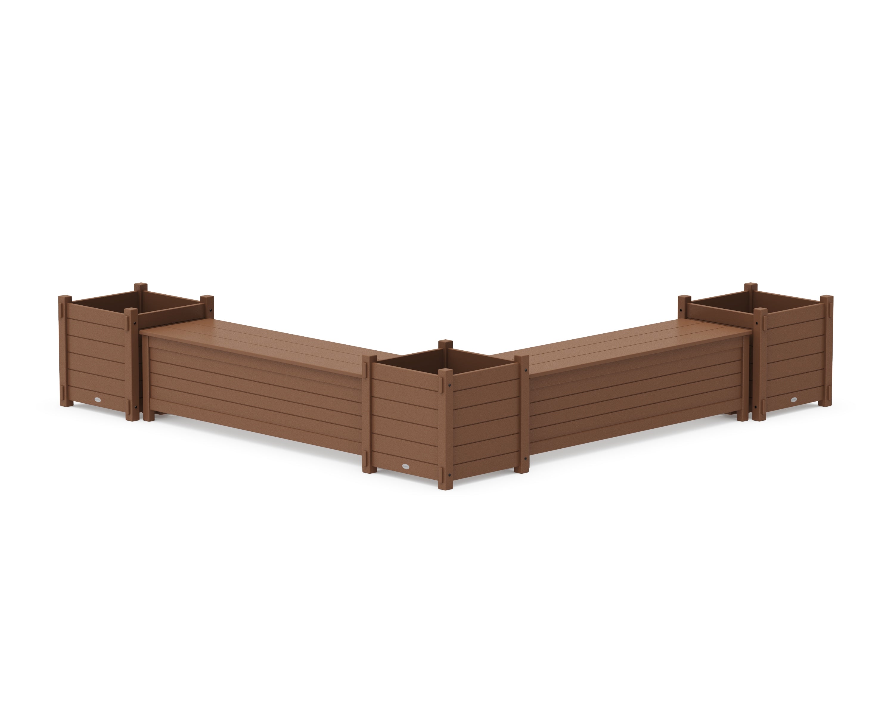 POLYWOOD 60" Nautical L- Shaped Planter Storage Bench Corner Set- Large in Teak