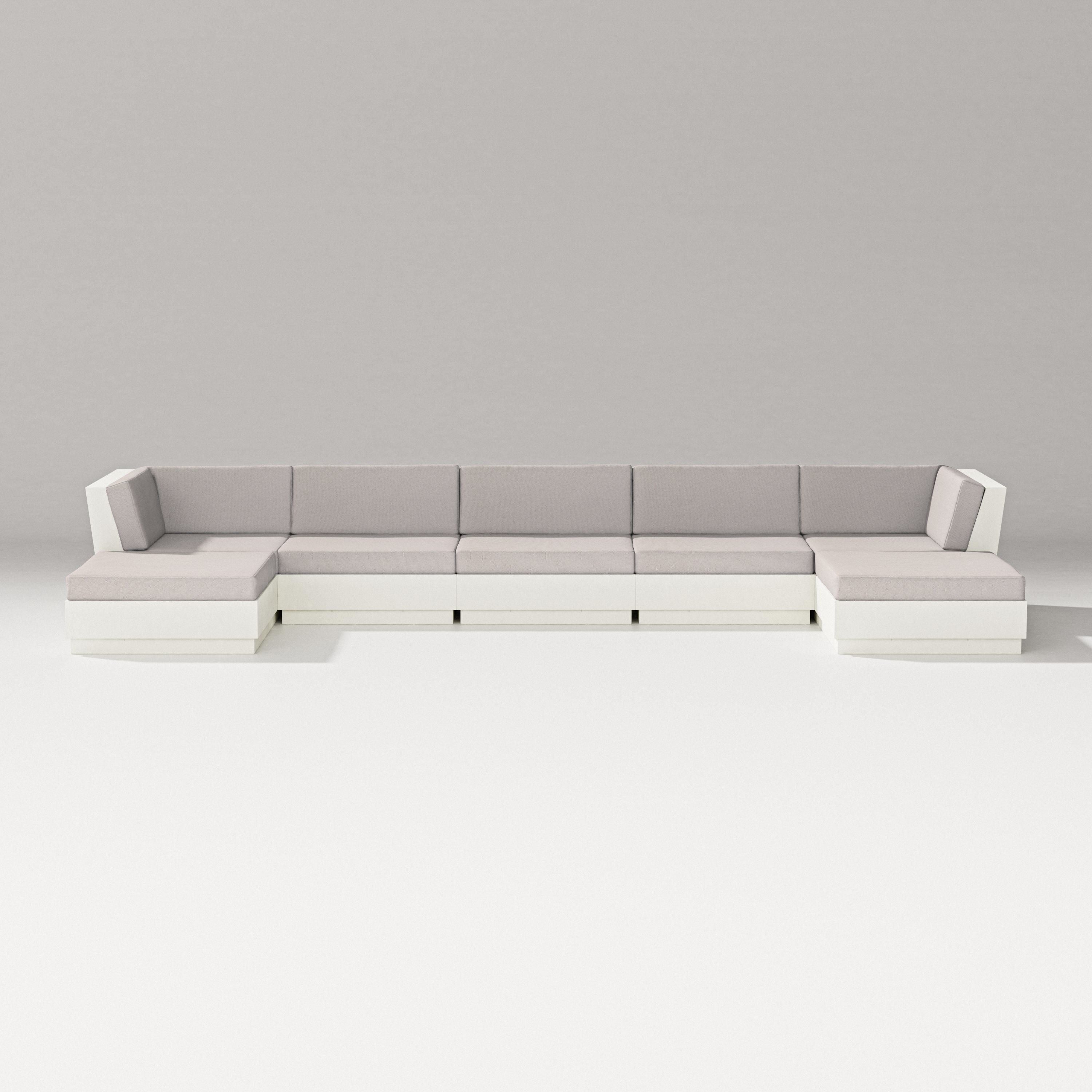 PW Designer Series Elevate 7-Piece Double Chaise Sectional in Vintage White / Dune Burlap