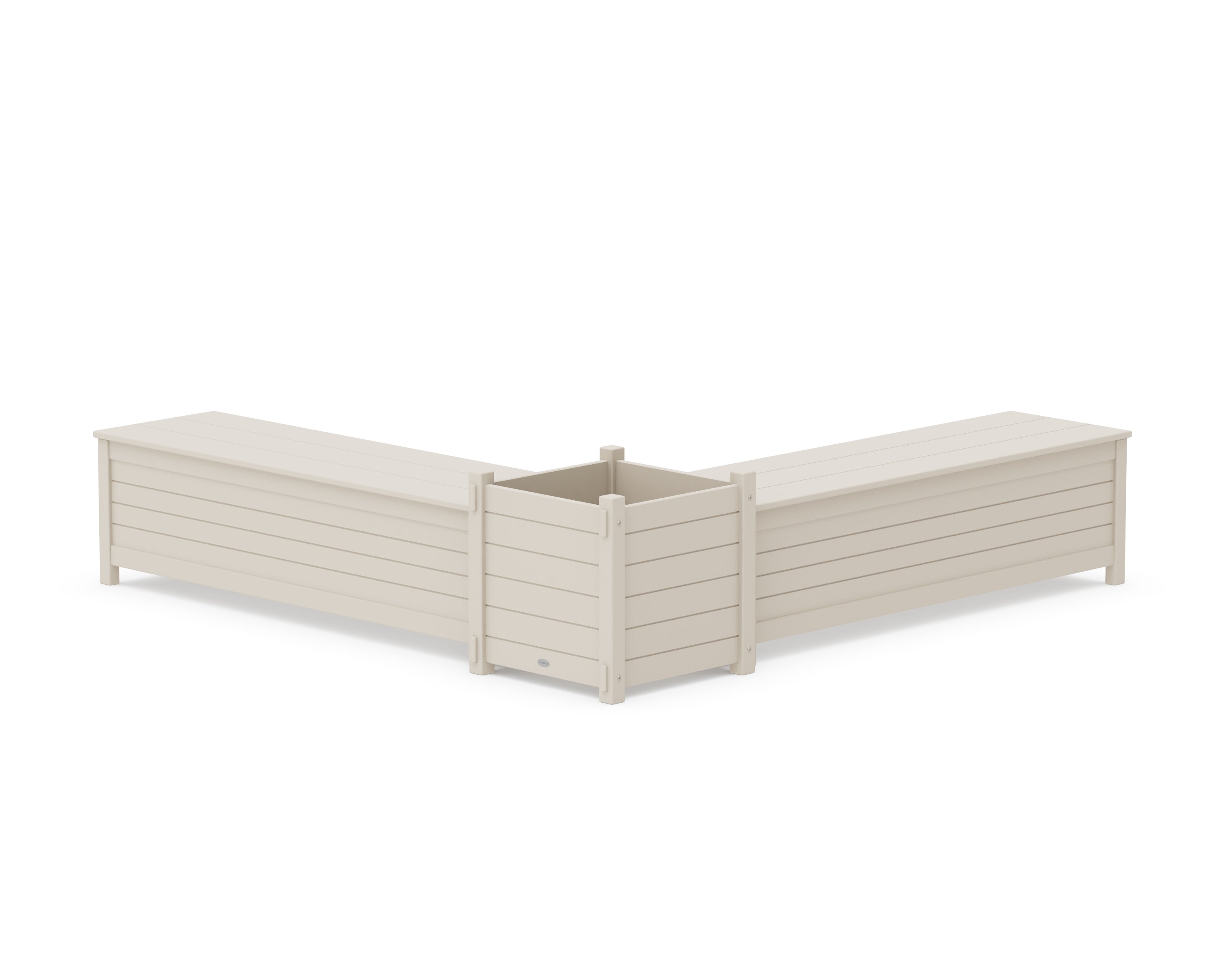 POLYWOOD 60" Nautical L- Shaped Planter Storage Bench Set- Large in Sand