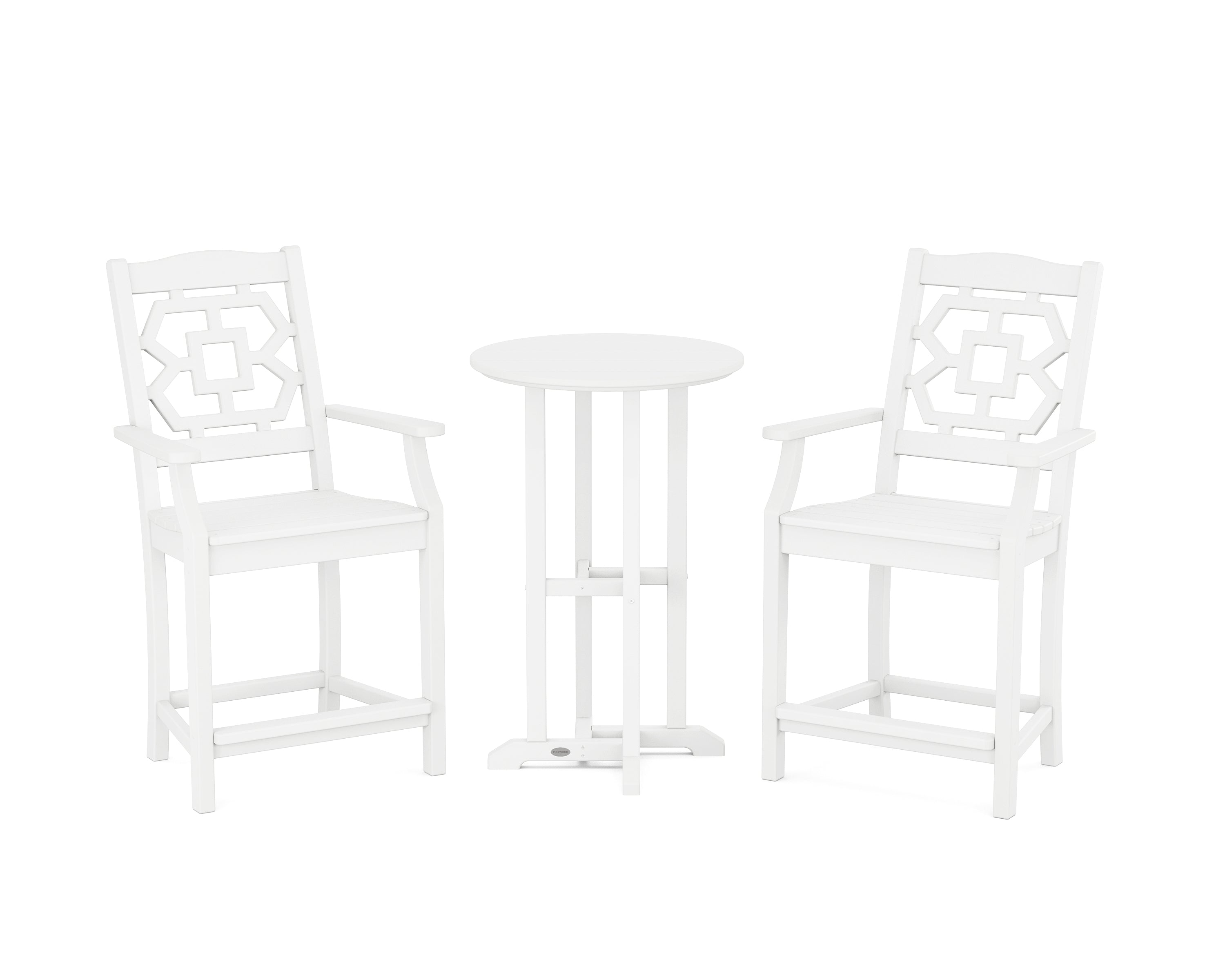 Martha Stewart by POLYWOOD Chinoiserie 3-Piece Farmhouse Bistro Counter Set in White
