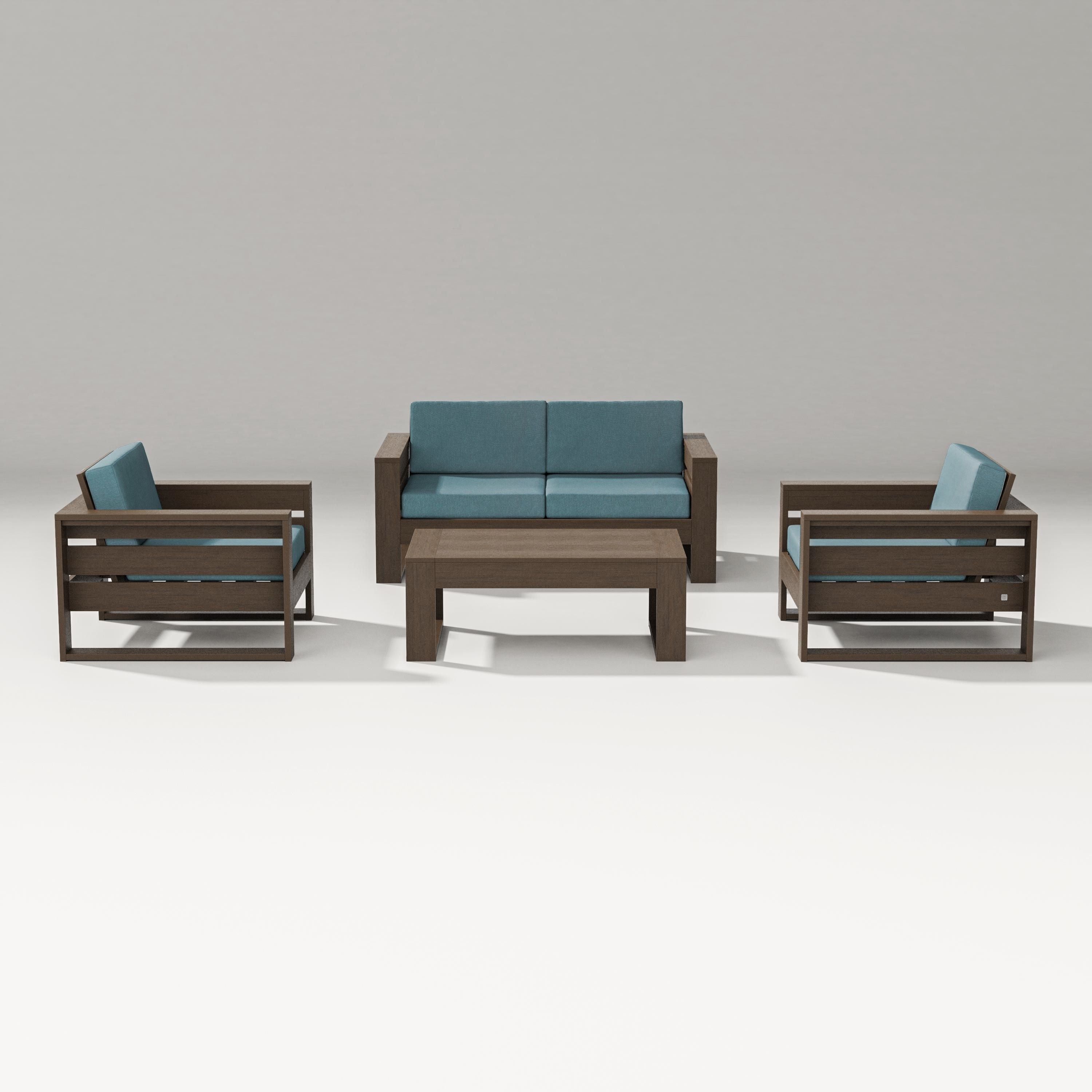 PW Designer Series Latitude 4-Piece Lounge Loveseat Set in Kona / Ocean Teal