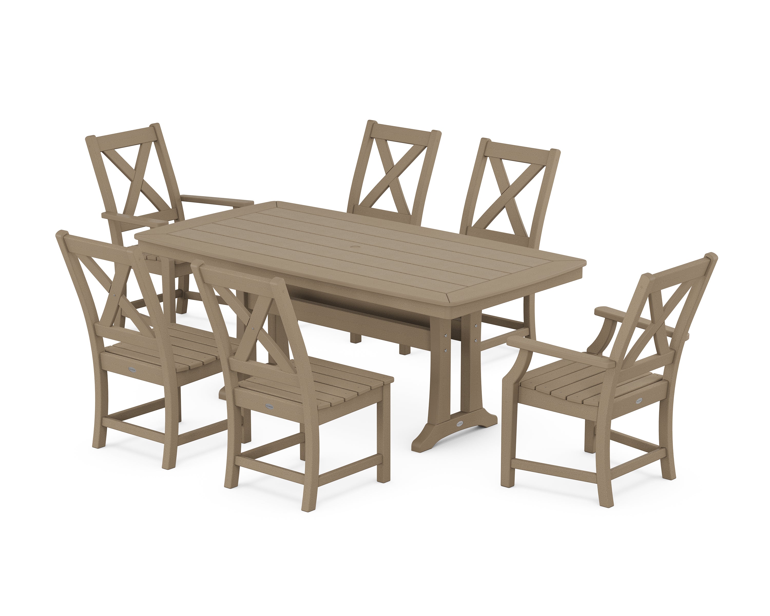 POLYWOOD Braxton 7-Piece Dining Set with Trestle Legs in Vintage Sahara