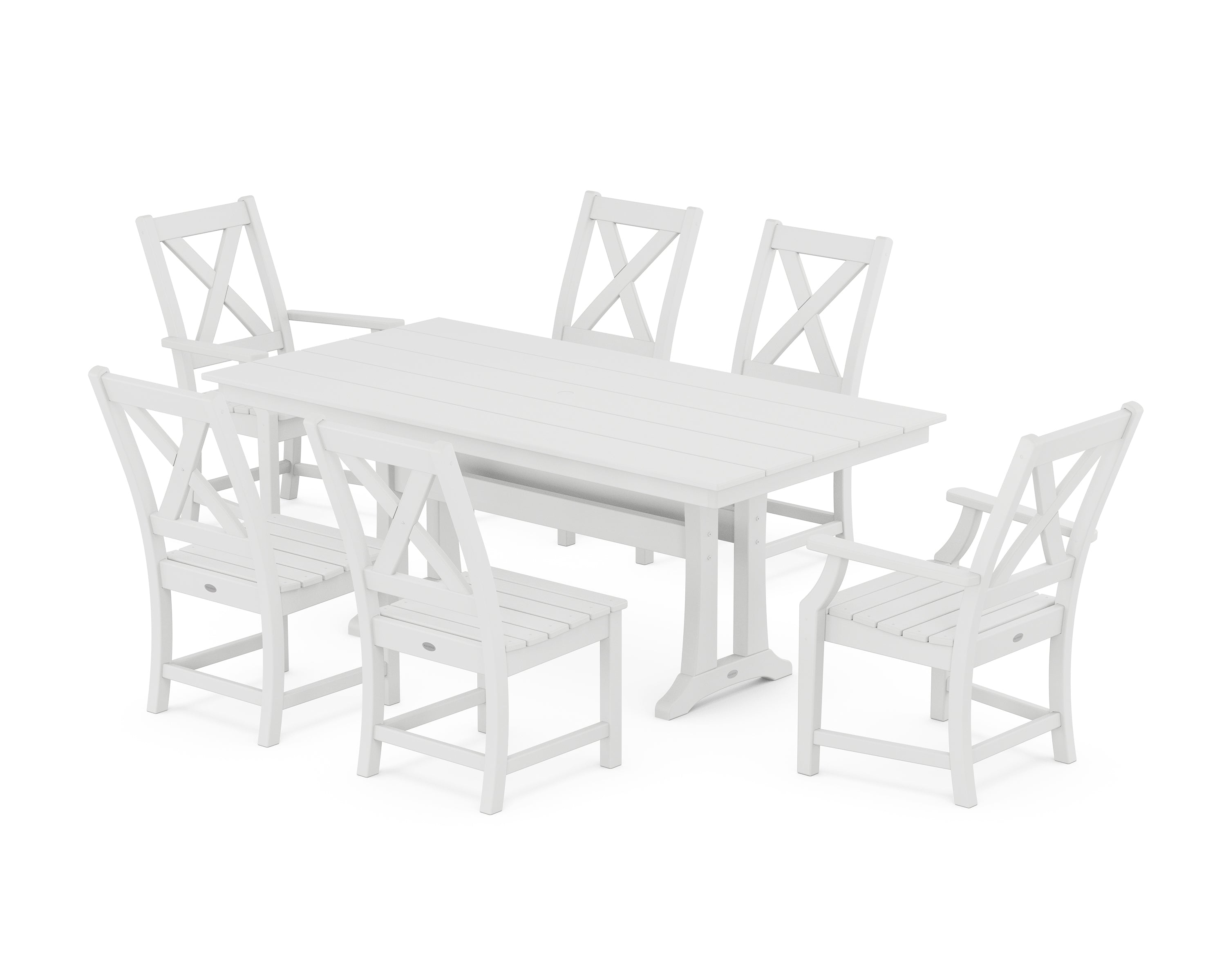 POLYWOOD® Braxton 7-Piece Farmhouse Dining Set With Trestle Legs in White