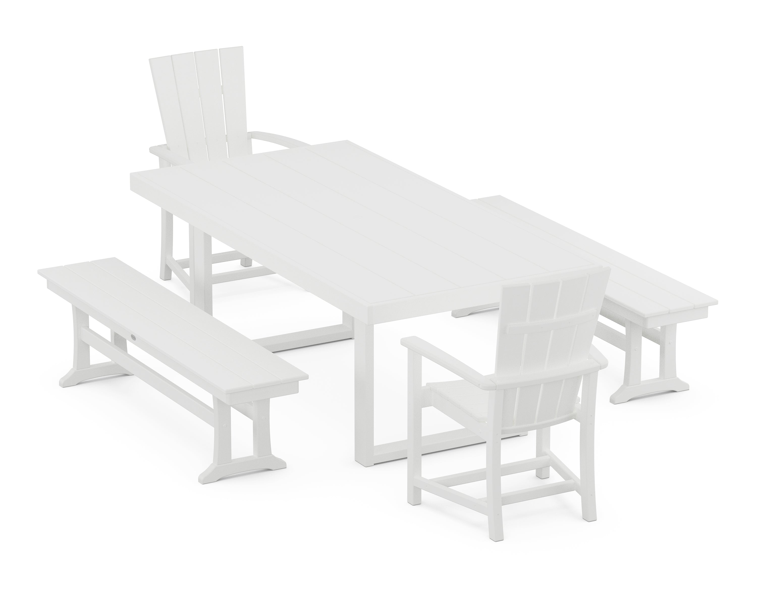 POLYWOOD Quattro 5-Piece Dining Set with Benches in White