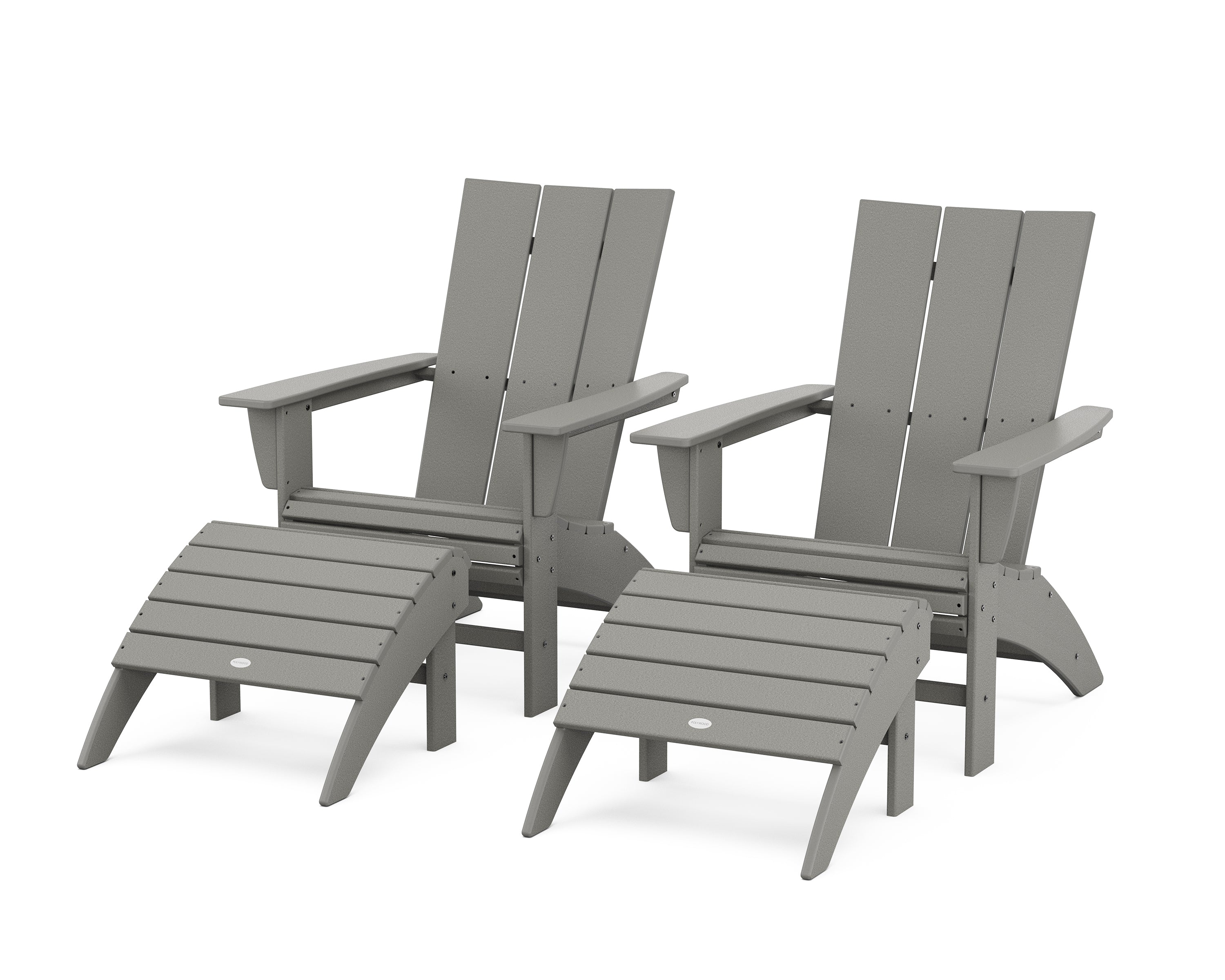 POLYWOOD® Modern Curveback Adirondack Chair 4-Piece Set with Ottomans in Slate Grey