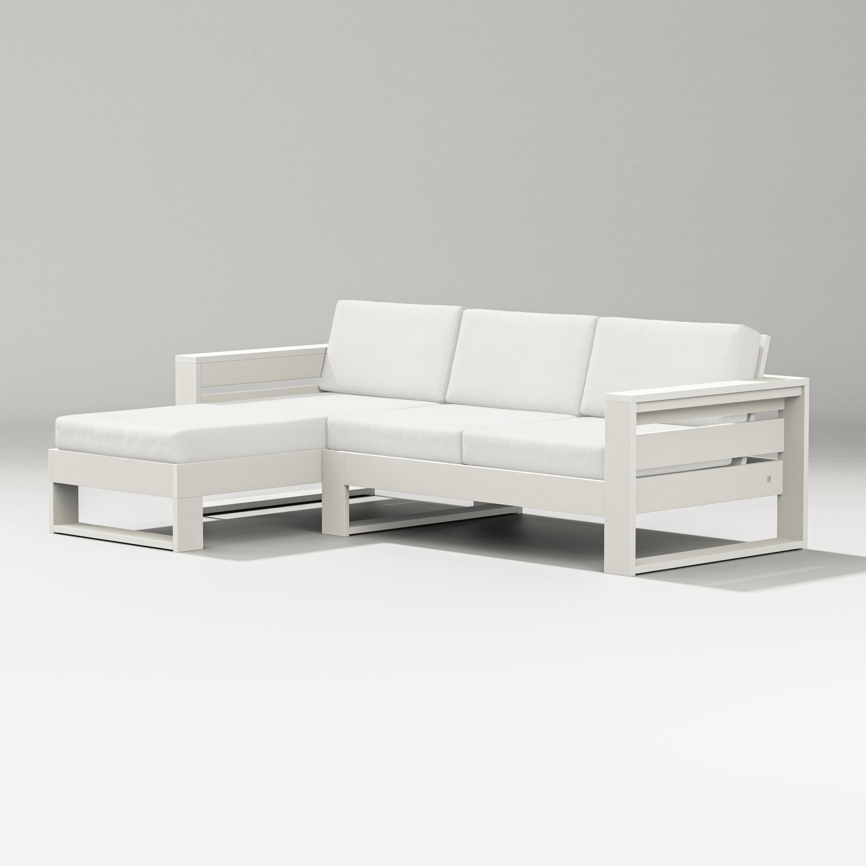 PW Designer Series Latitude Left Chaise Sectional in Vintage White / Natural Linen